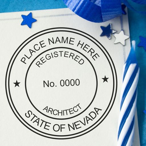 Image of a Nevada architect stamp on a blue-themed background with stars and a candle. Blog post: Stamp of Approval: A Closer Look at Nevada Architect Stamps Feature Image.