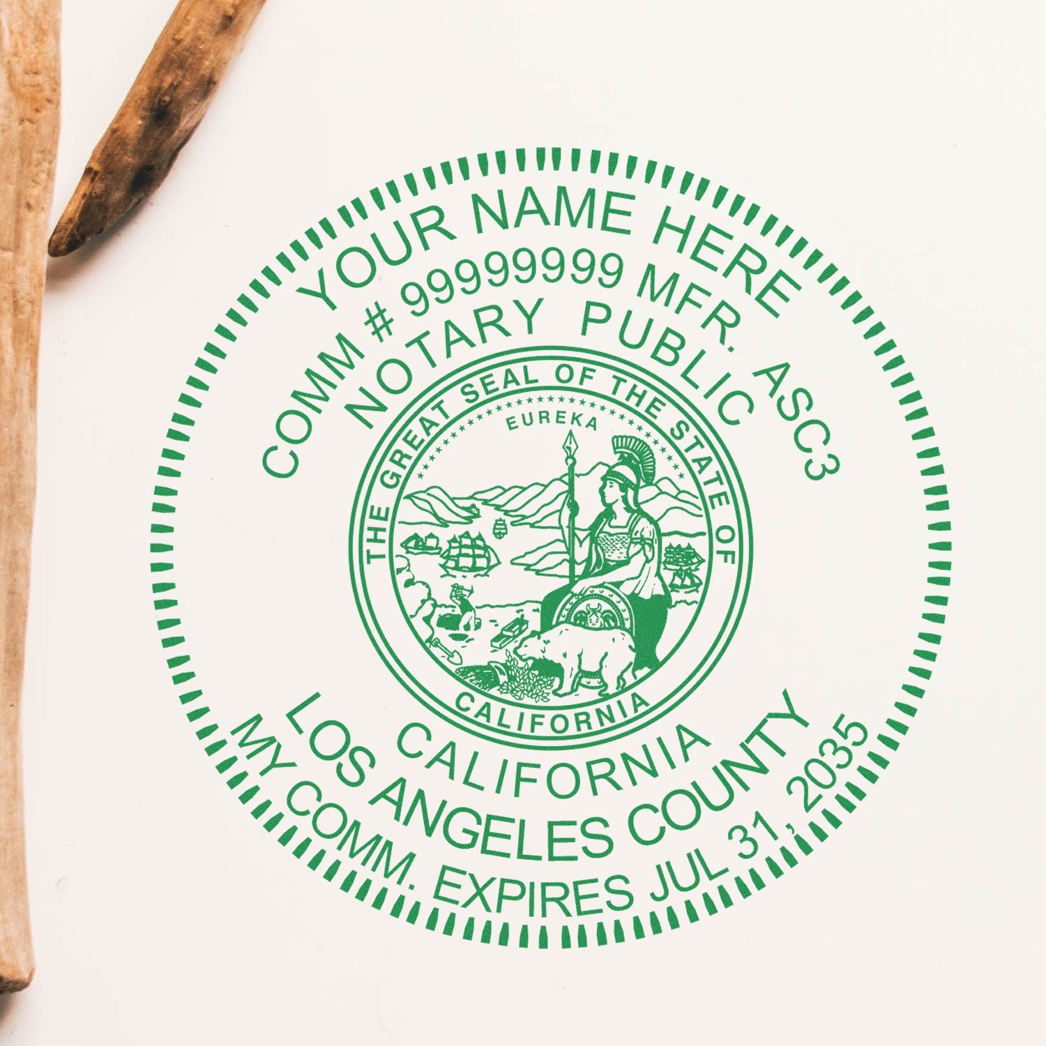 Image of a California Notary Public stamp with text The Key to Legitimacy: Unveiling the California Notary Bond Feature Image in the blog post.