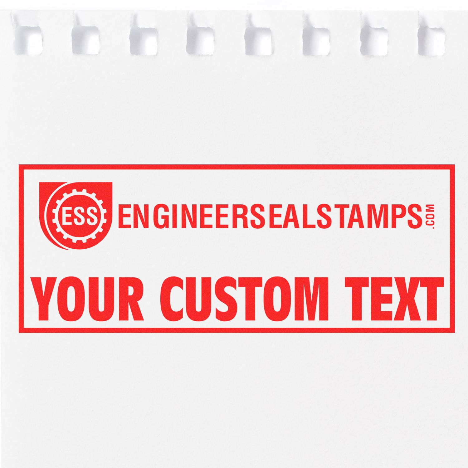 Sealing Success: Power Up Your Law Firm with Custom Stamps Feature Image. Custom stamp with 'Your Custom Text' in red on white paper.