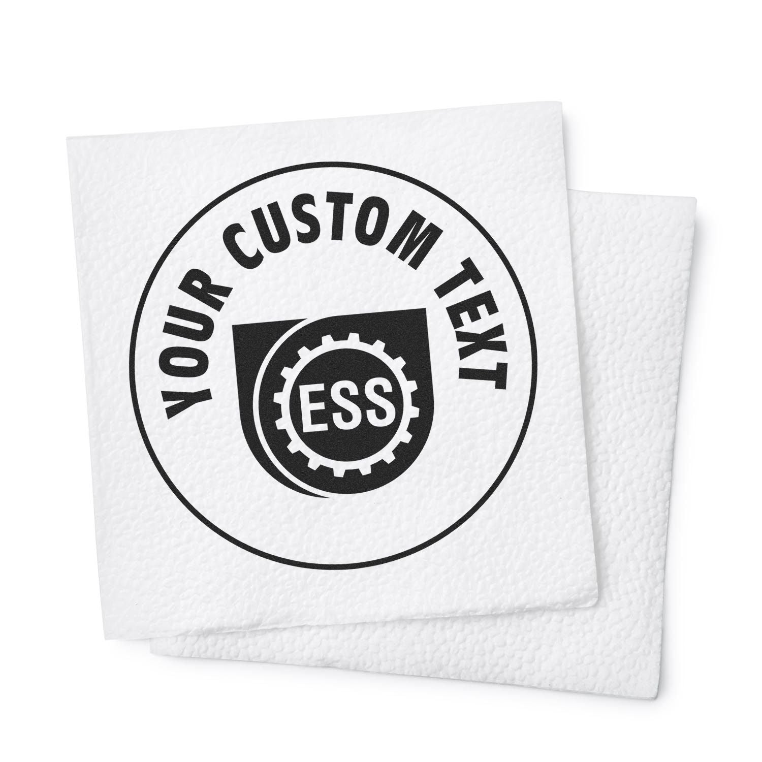 Masterful Impressions: The Art of Custom Business Stamps Feature Image - Custom stamp imprint on white textured paper napkins.