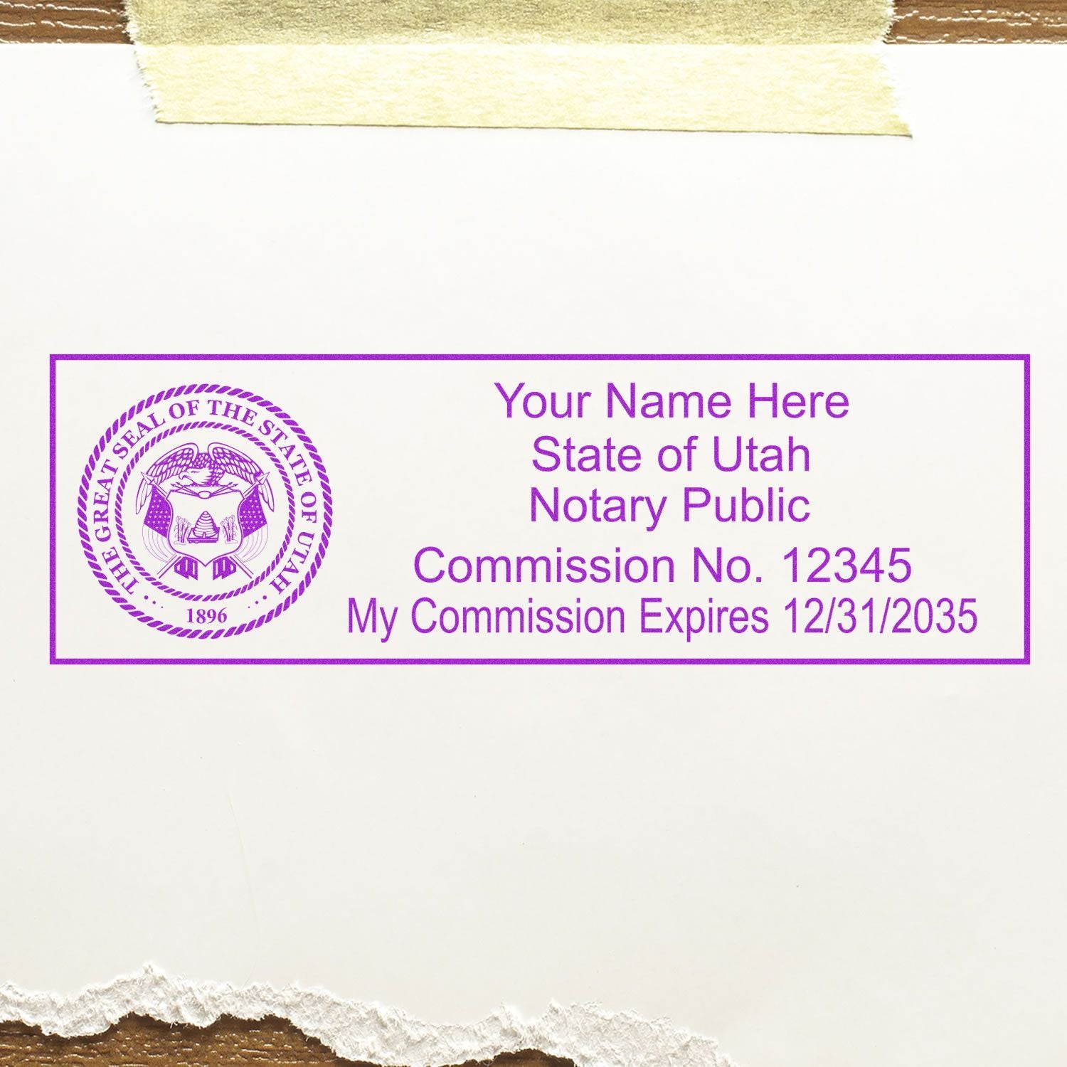 Image of a Utah notary public stamp on paper with text details. Featured in the Utah Notary Supplies Blog Post.