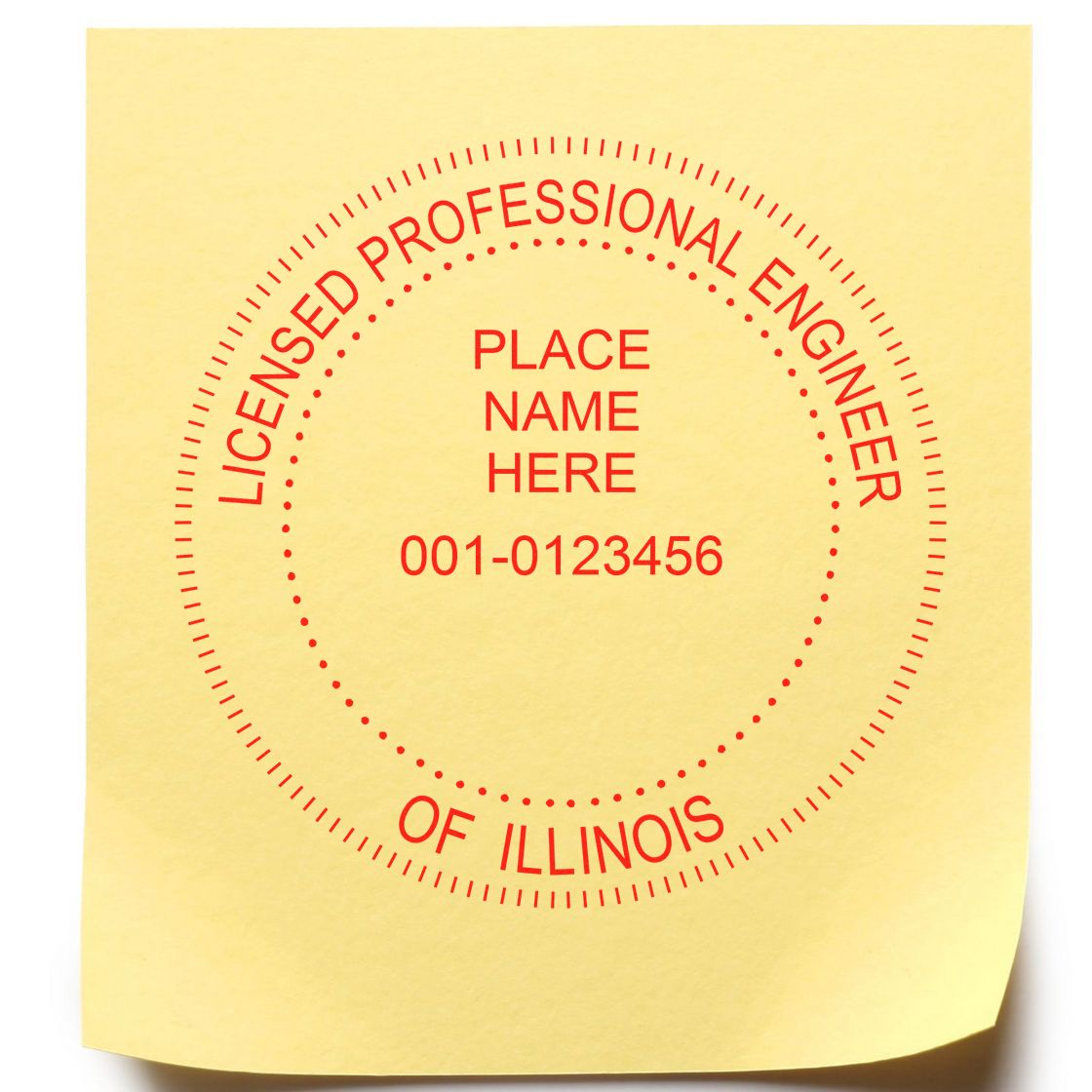 Yellow sticky note with a red Illinois PE stamp template. Blog post: Mastering the Rules: Illinois PE Stamp Guidelines Made Simple Feature Image.