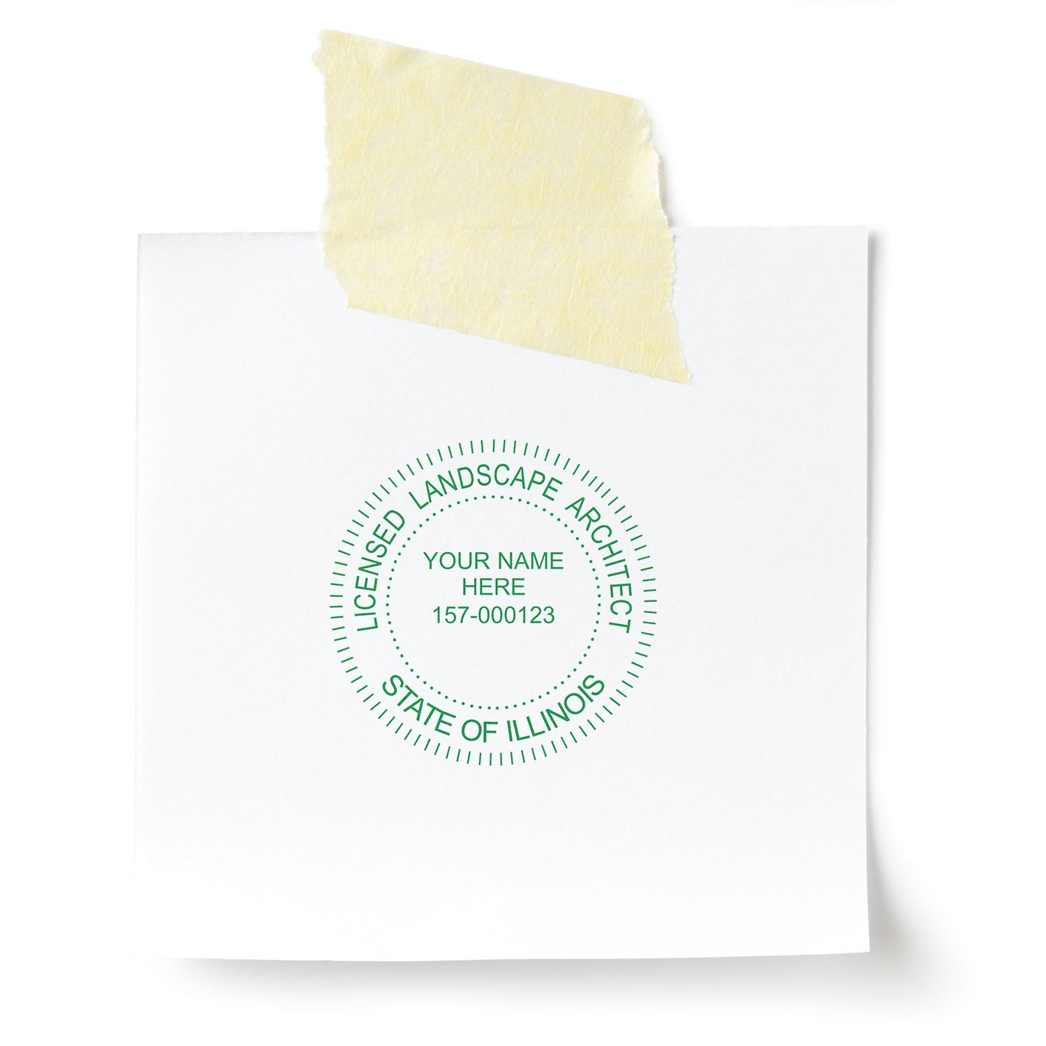 Illinois Landscape Architect Feature Image: A white paper with a green licensed landscape architect seal from the State of Illinois taped on top.