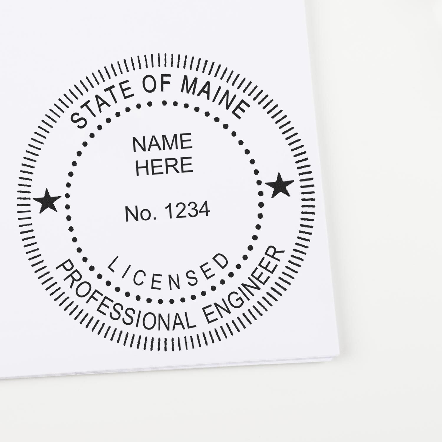 Image of a Maine Professional Engineer stamp with placeholder text, featured in the blog post Unlocking Success: Navigating the Maine PE Stamp Rules.