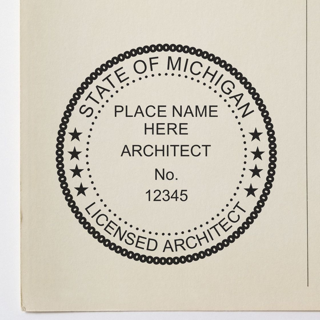 Image of a Michigan architect seal with text State of Michigan Licensed Architect for the blog post The Stamp of Approval: Michigan Architect Seals for Success Feature Image .