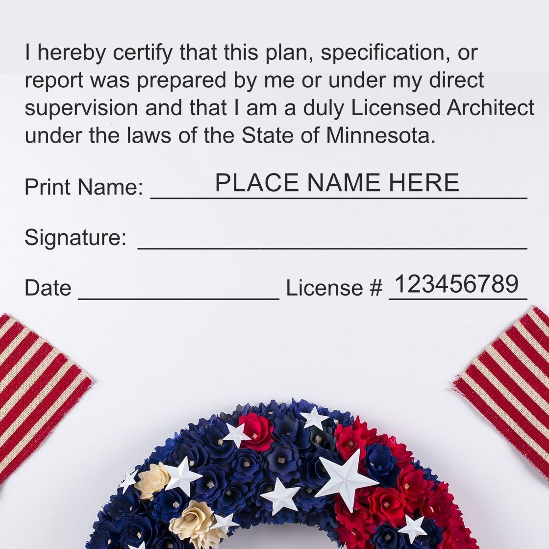 Seal of Success: Architect Stamp Options in Minnesota Feature Image. Certification statement with placeholder for name, signature, date, and license number.