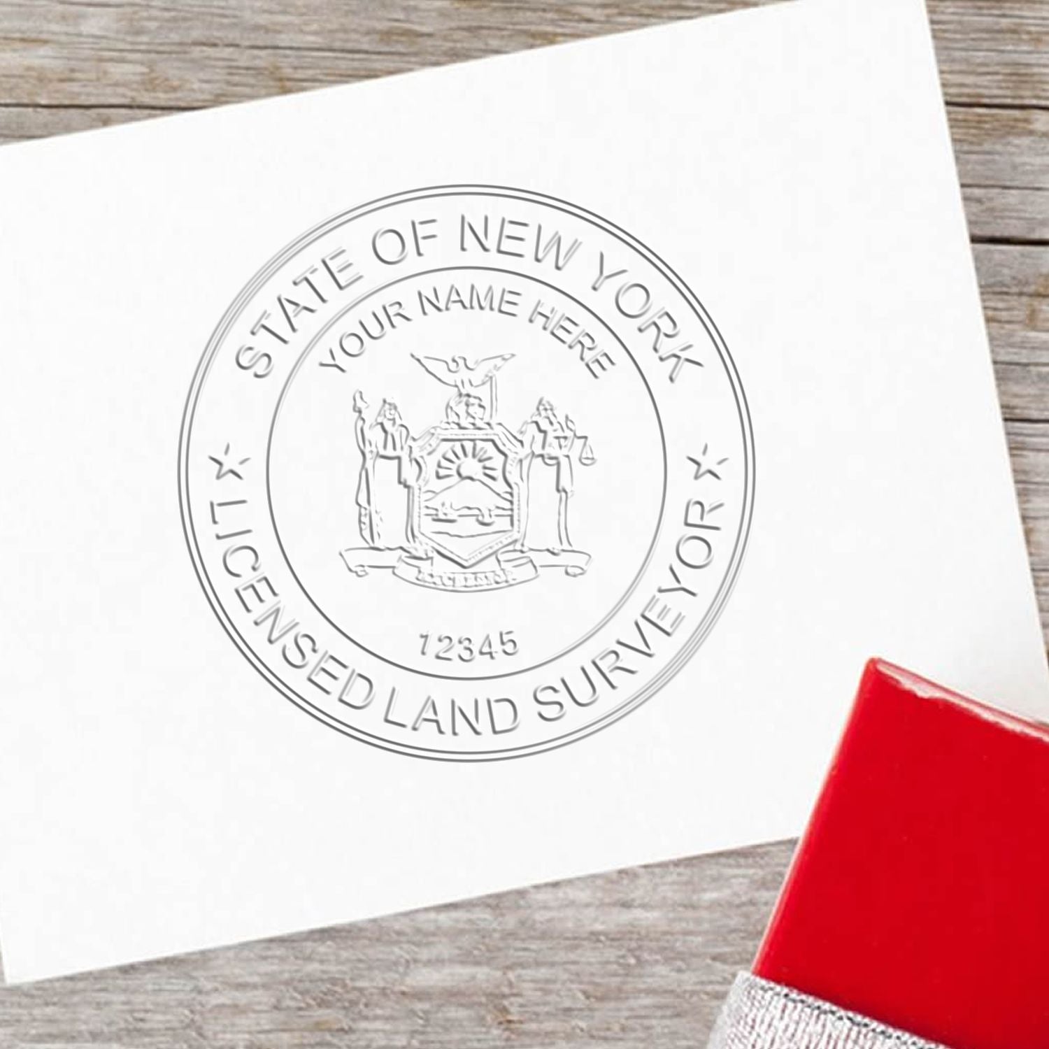 Image of a New York Licensed Land Surveyor seal on white paper, featured in the blog post Seal It with Style: New York Land Surveyor Seal Design Trends.