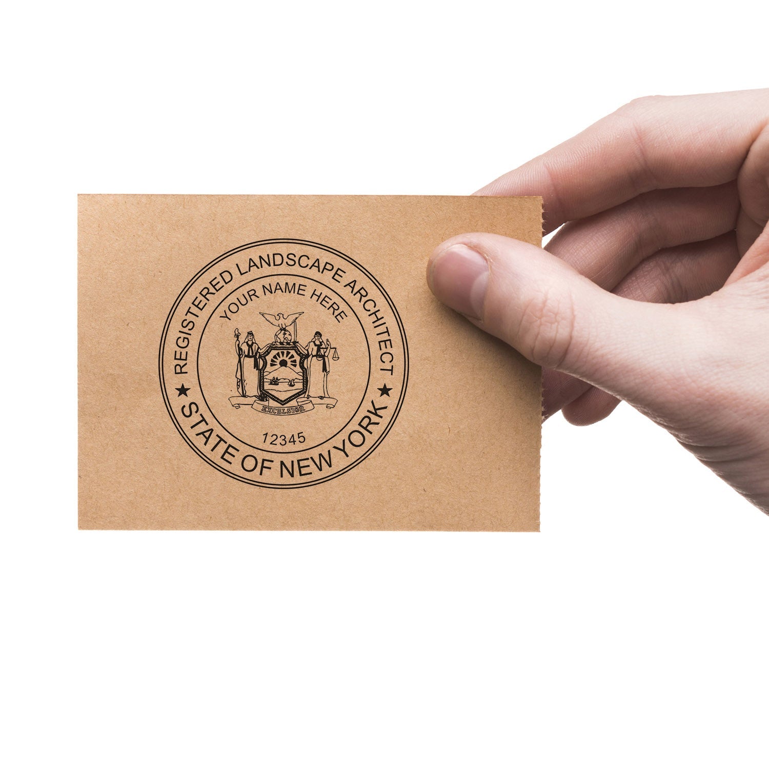 Hand holding a card with the New York Landscape Architect seal. Blog post name: New York Landscape Architect Feature Image.