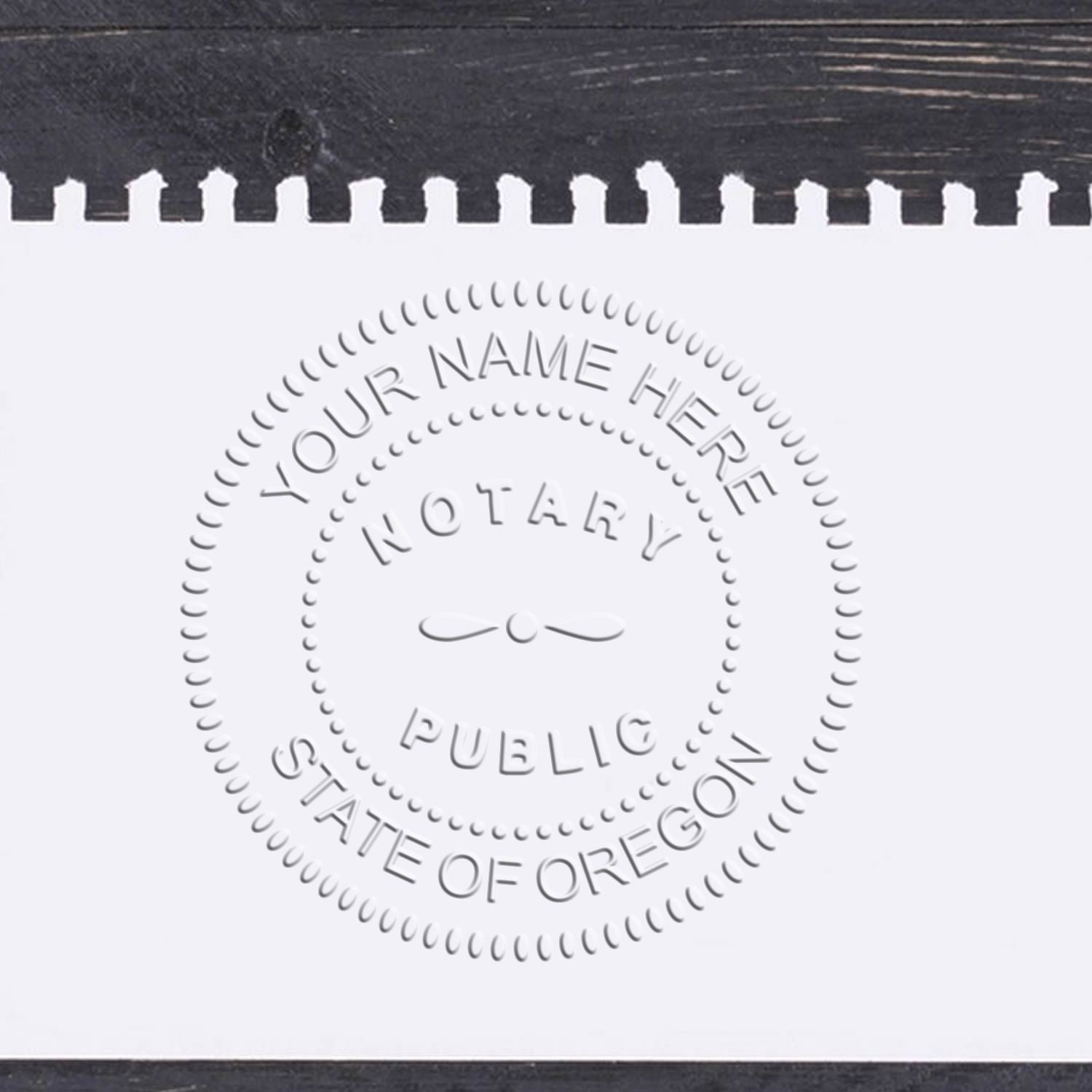 Image of an Oregon notary public stamp on paper. Blog post: Notary Stamp Must-Haves: Unveiling State Requirements Feature Image.