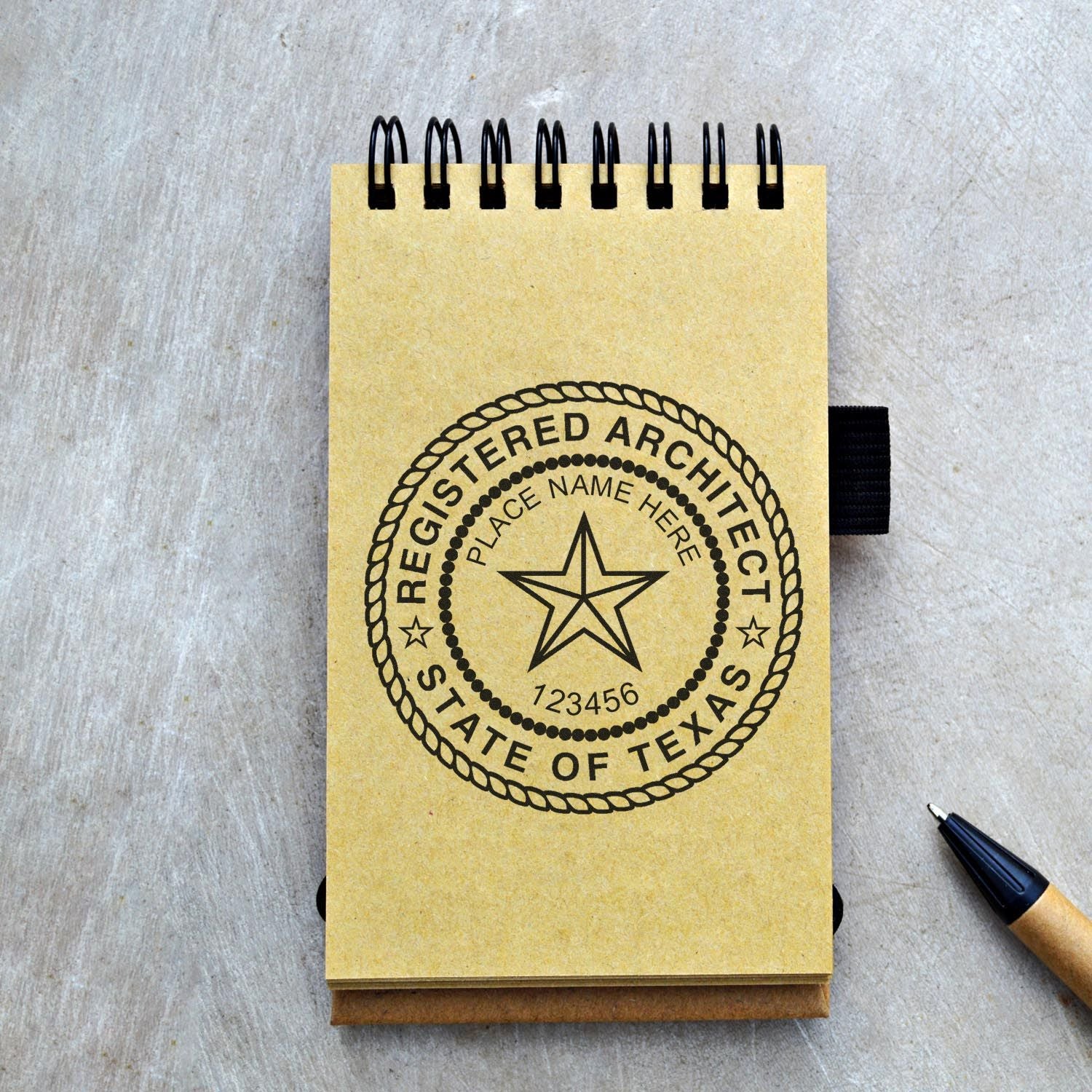 Achieve Authority: The Power of Texas Architect Stamps Feature Image - A notebook with a Texas Registered Architect stamp on the cover.