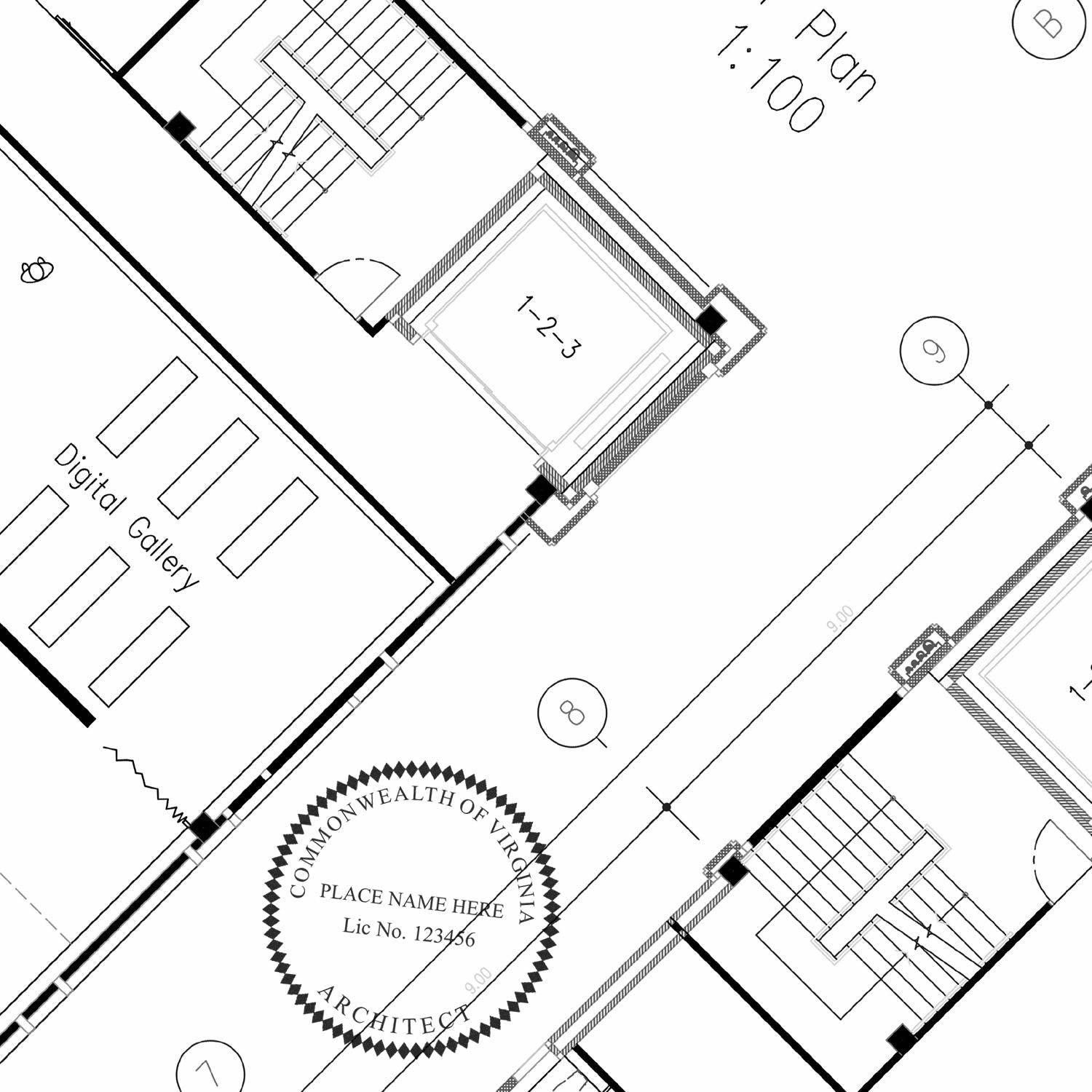 Architectural blueprint with a Virginia architect seal stamp, featured in the blog post Virginia Architectural Seals.