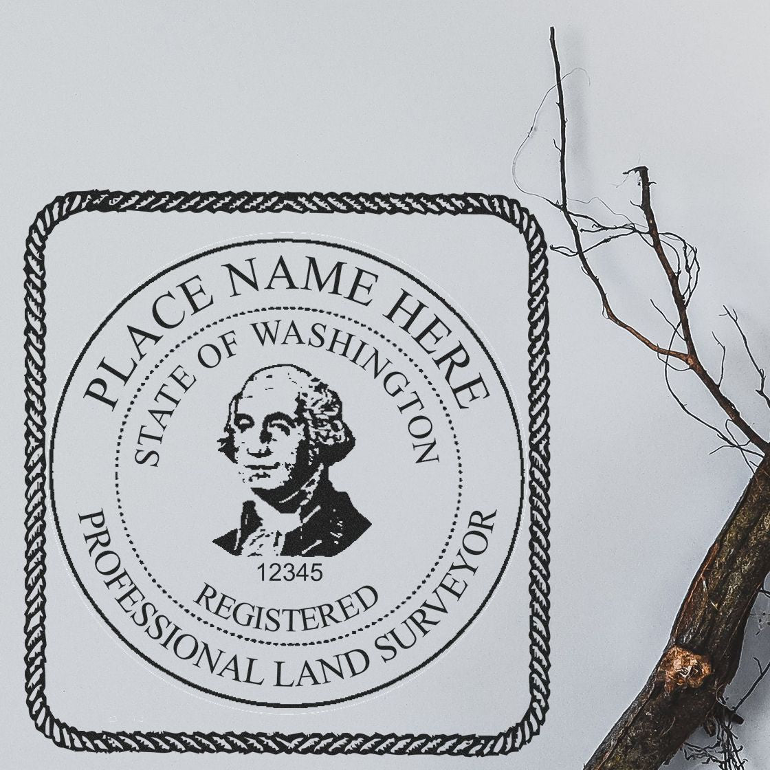 Image of a Washington Land Surveyor Seal with text Elevating Your Credentials: The Washington Land Surveyor Seal Feature Image next to a twig.