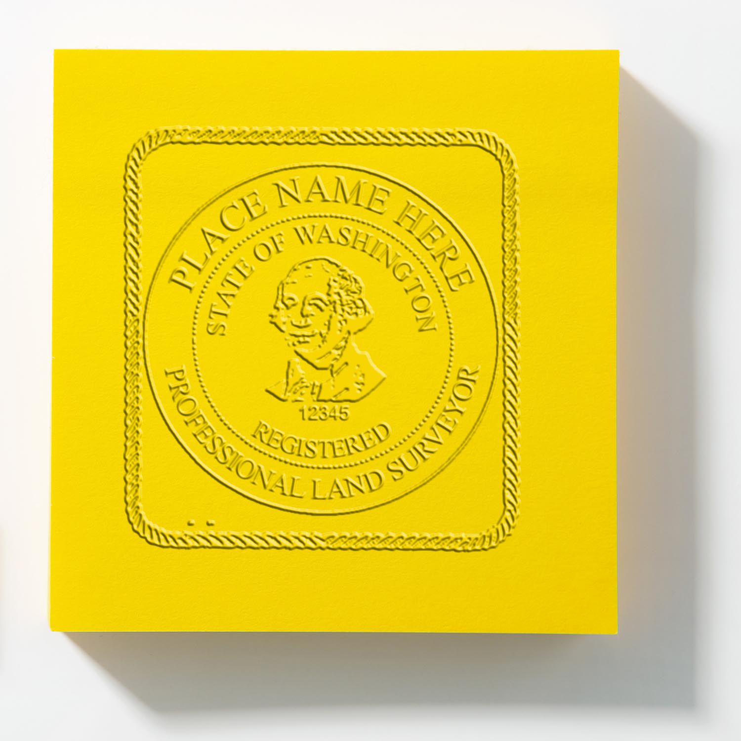 Washington Land Surveyor Seal embossed on a yellow paper, featuring the state seal and text 'Professional Land Surveyor' for the blog post Washington Land Surveyor Seal.