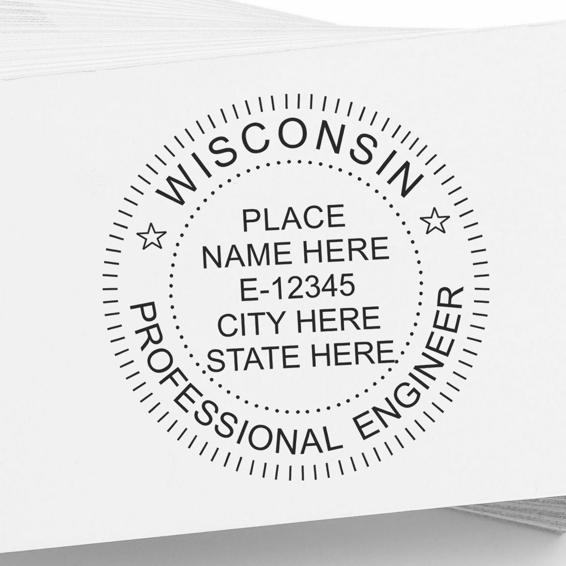 Image of a Wisconsin Professional Engineer stamp with placeholder text, featured in the blog post Cracking the Code: Decoding Wisconsin PE Stamp Requirements.