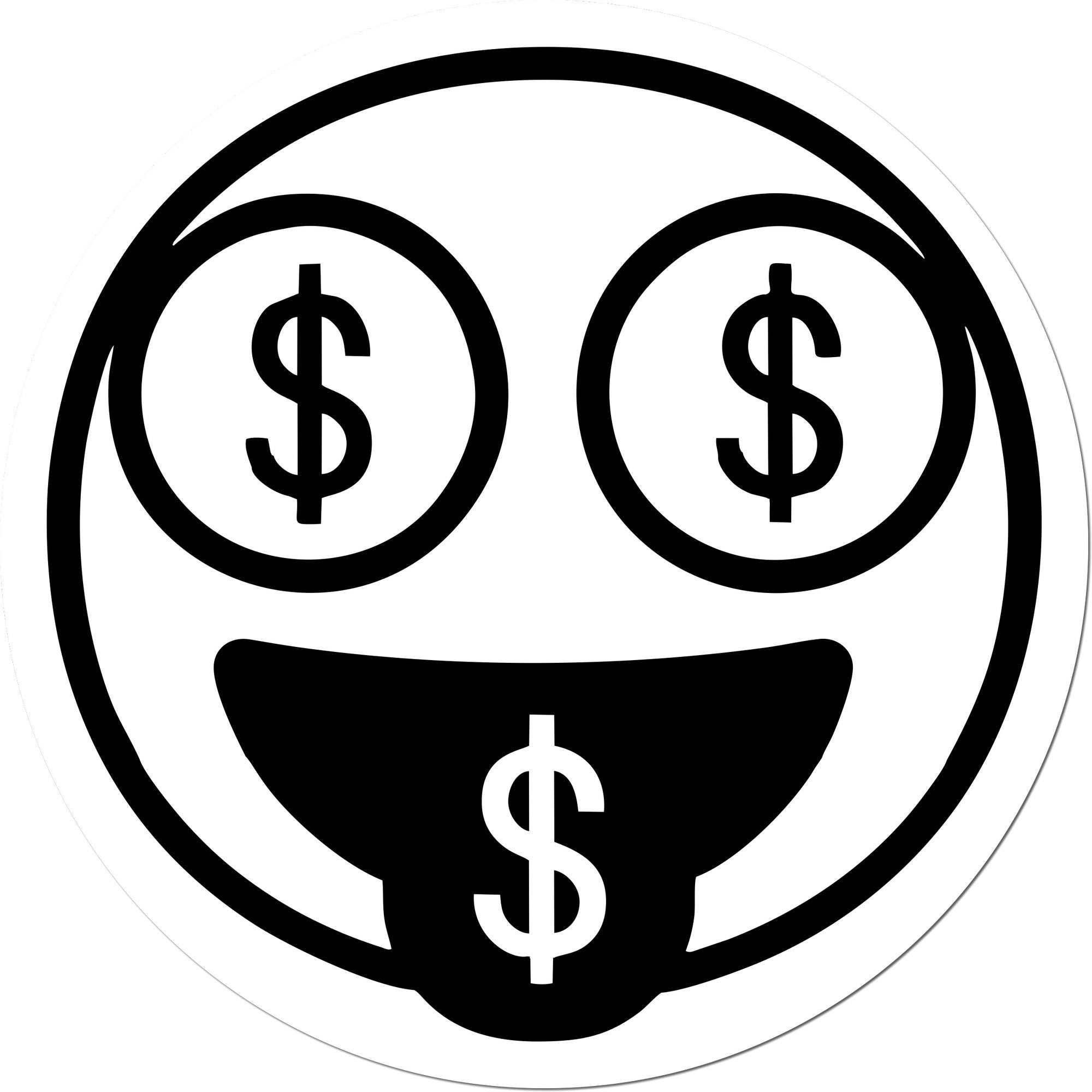 Self-Inking Money Eyes Facial Expressions Stamp featuring a smiling face with dollar sign eyes and mouth. Perfect for adding fun, expressive imprints to documents.