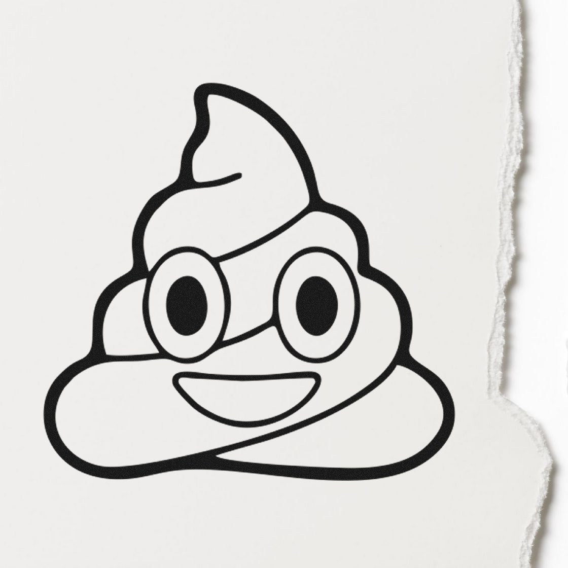 Wood Handle Poop Emoji Pal Rubber Stamp featuring a smiling poop emoji design on paper. Perfect for adding a playful touch to crafts and stationery.