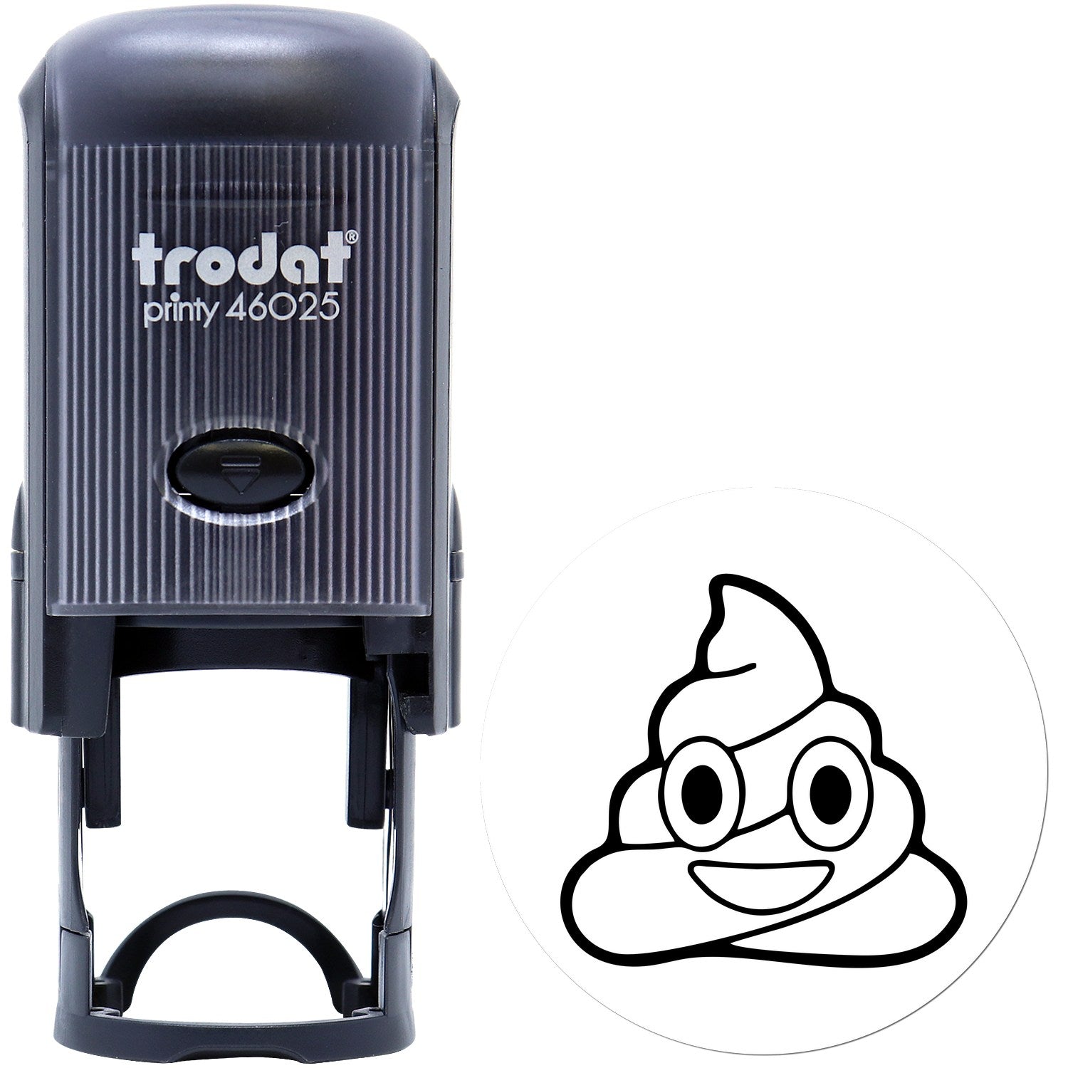 Self-Inking Poop Emoji Pal Stamp with black casing and a smiling poop emoji design. Perfect for fun, quirky stamping needs.