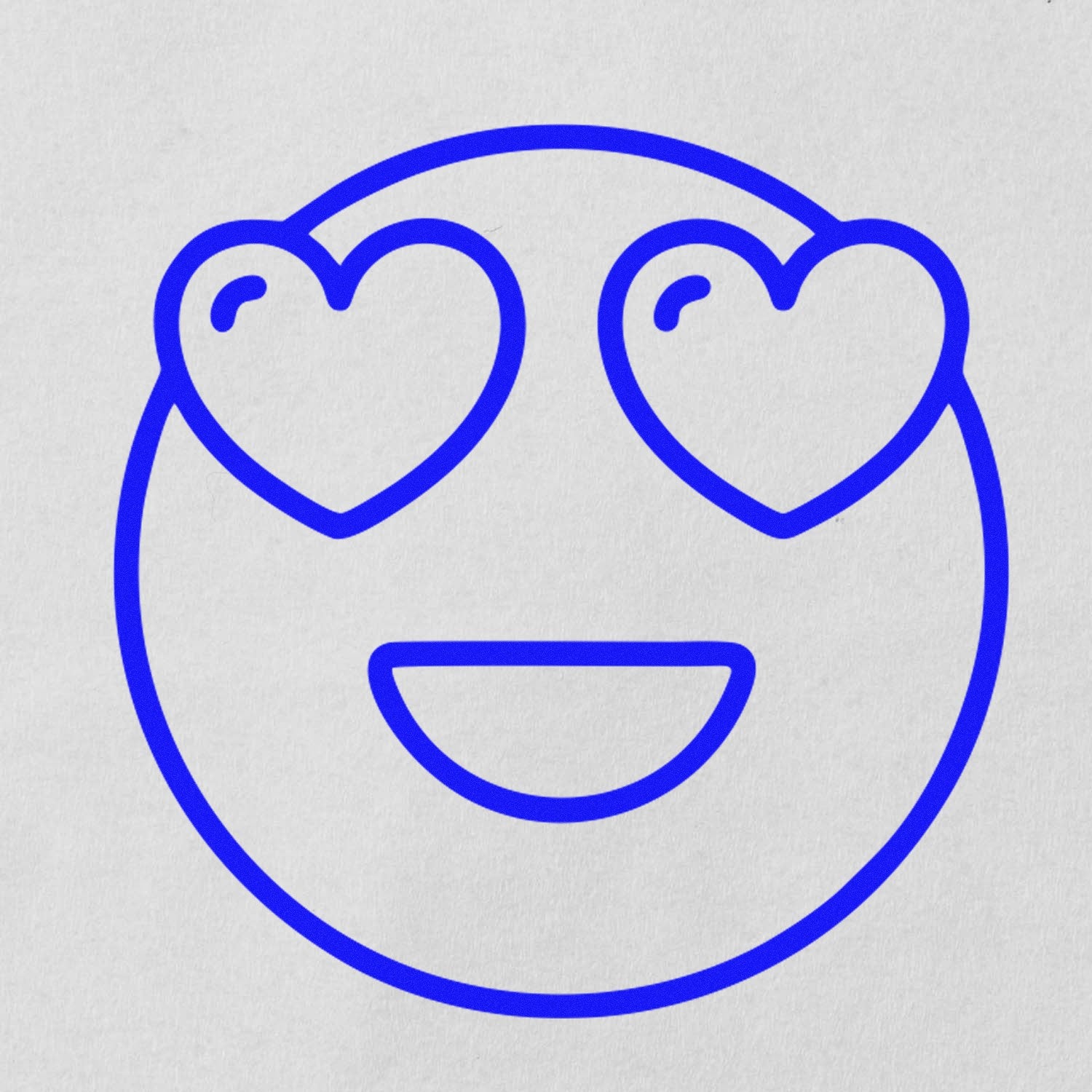 Self-Inking Love-Struck Larry Emoji Stamp featuring a blue outline of a smiling face with heart-shaped eyes, perfect for adding a playful touch to crafts and stationery.