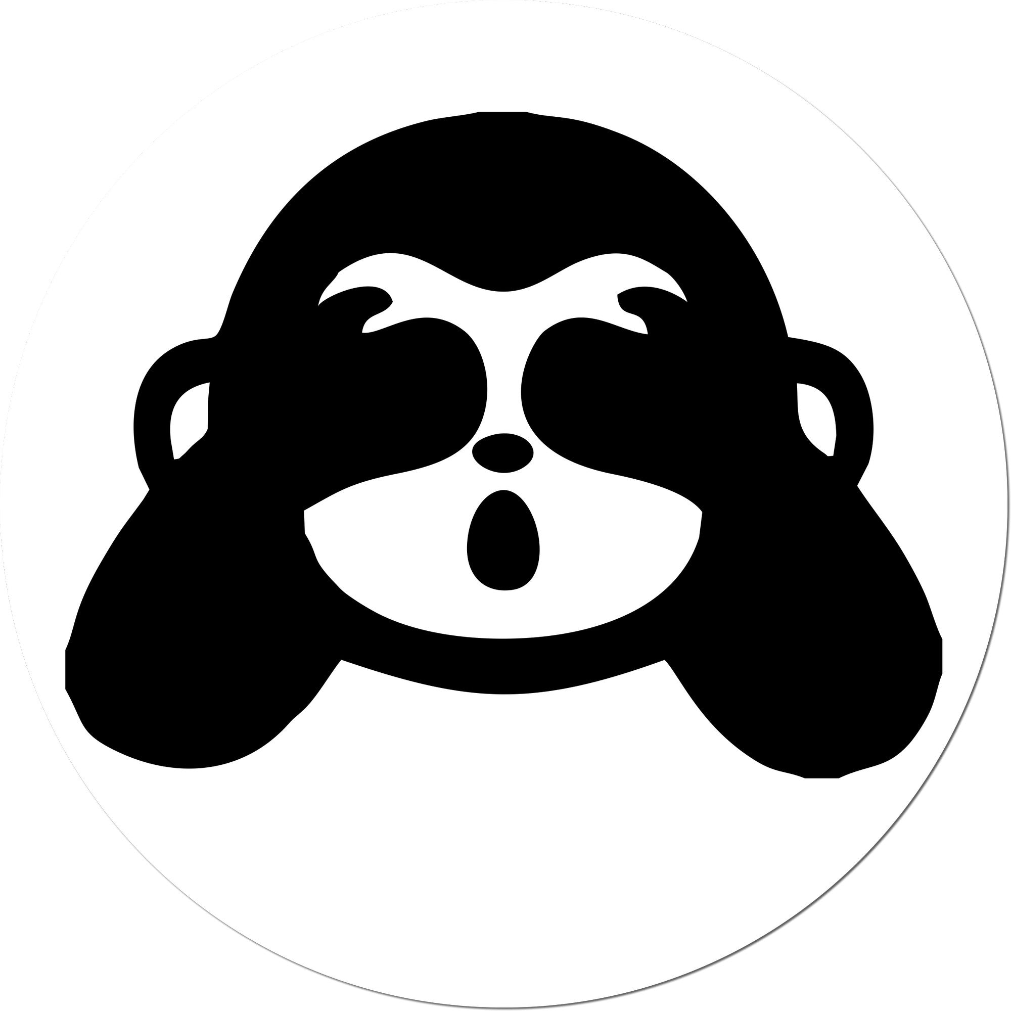 Self-Inking Blindfolded Monkey Emojicons Stamp featuring a playful monkey face with hands over eyes, black ink imprint, perfect for adding fun to your stationery or crafts.