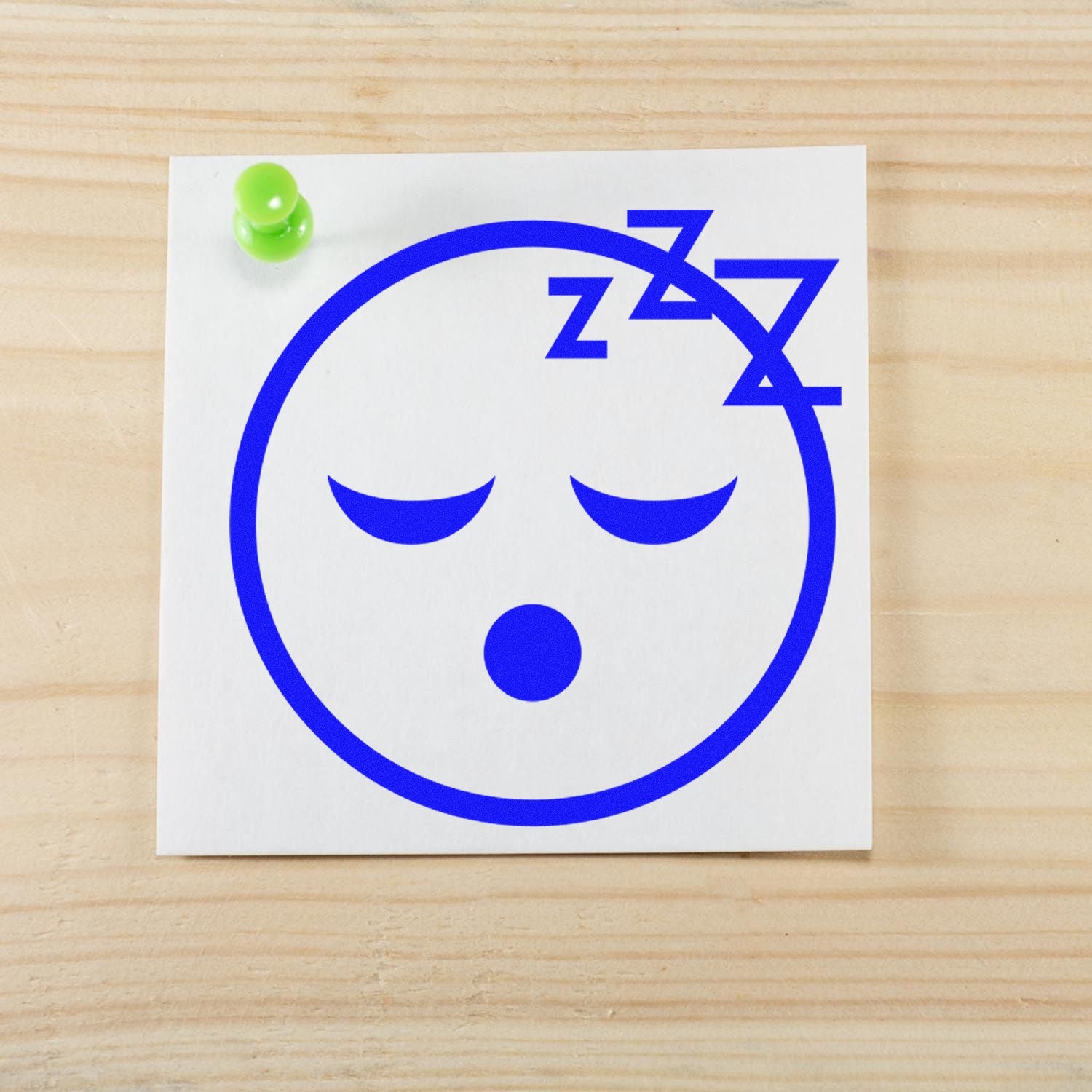 Wood Handle Sleepy Steve Reaction Rubber Stamp on a wooden surface, featuring a sleepy face with closed eyes and 'Zzz' symbols, perfect for adding a fun touch to your projects.