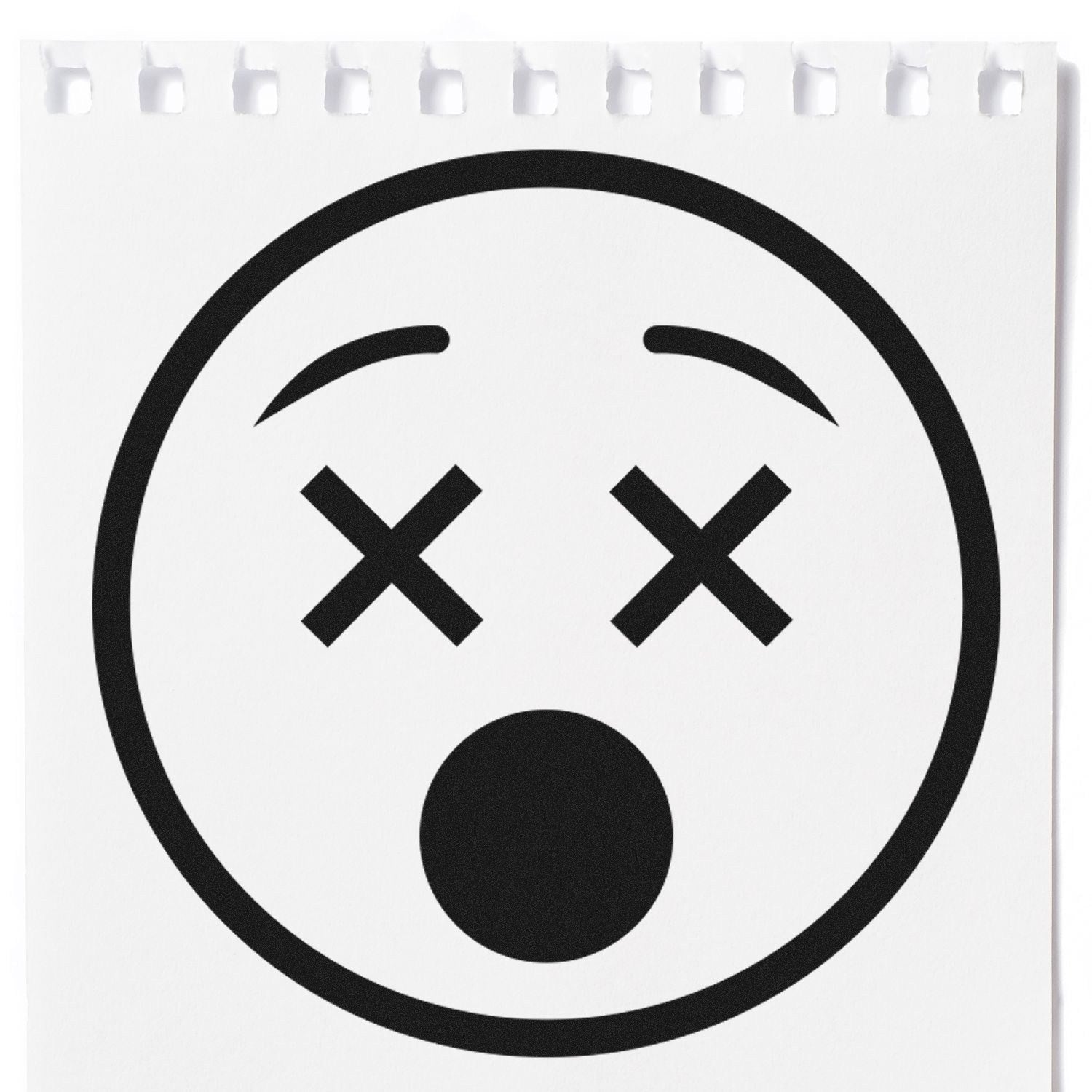 Wood Handle X'd Out Facial Expressions Rubber Stamp featuring a bold, black X-eyed face with an open mouth on a white background, perfect for crafting and personalizing projects.