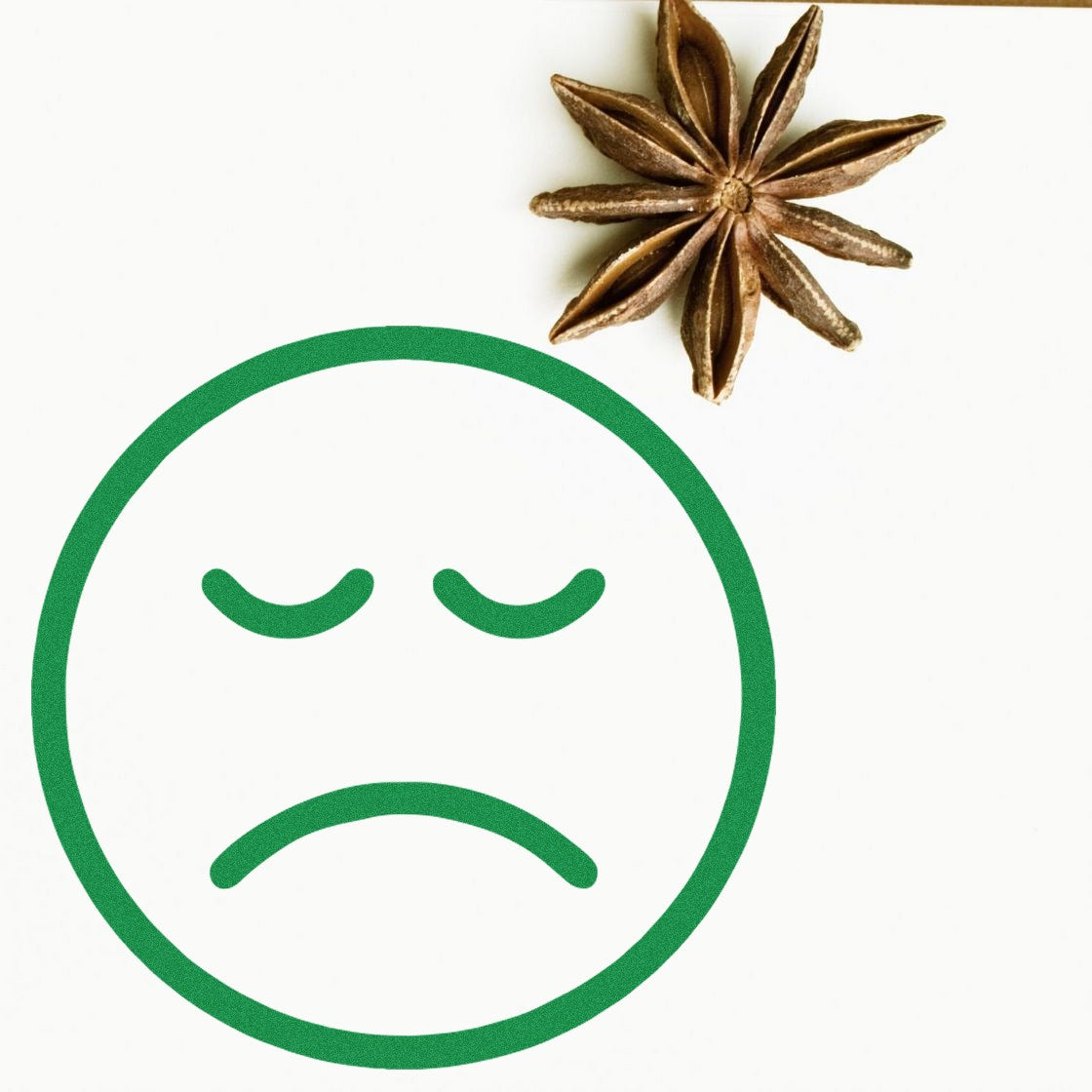 Wood Handle Downer Frown Emoticon Rubber Stamp with a green frown face design, perfect for adding a playful touch to crafts and stationery. Ideal for expressing emotions creatively.