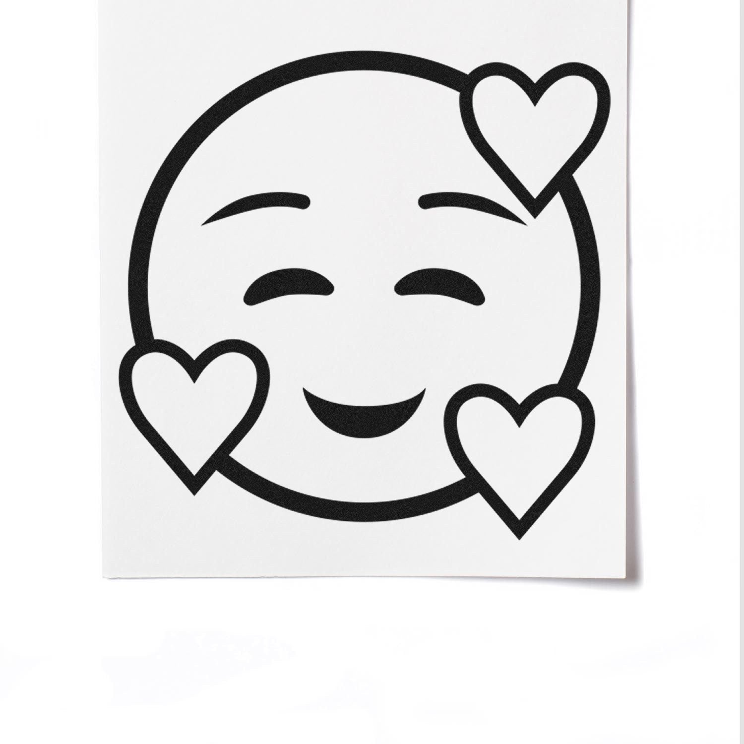 Wood Handle Love-Struck Emotes Rubber Stamp featuring a smiling face with heart eyes design. Perfect for crafting and personalizing projects with a touch of love and creativity.