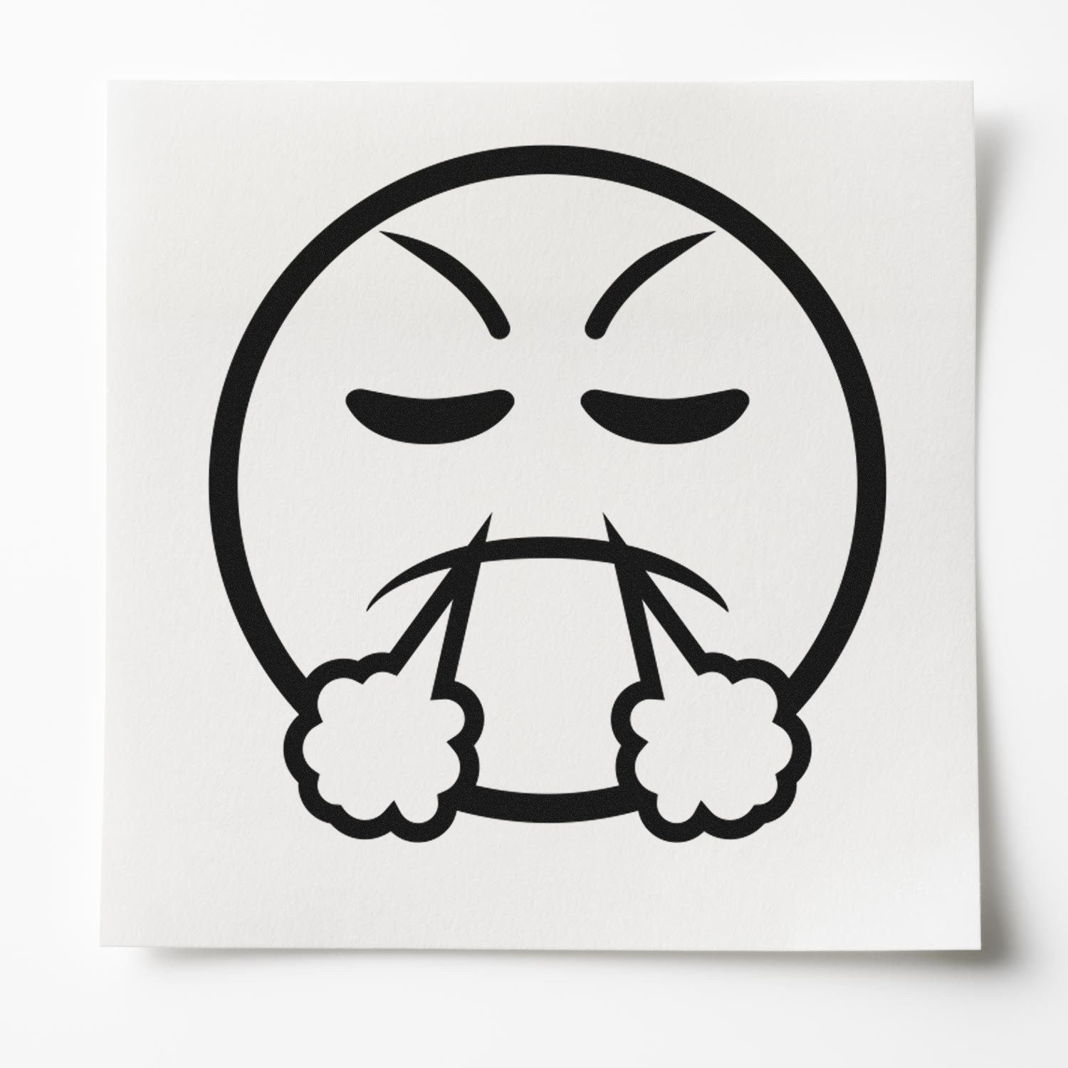 Self-Inking Steamy Sam Emoticon Stamp featuring a bold, black angry face with steam coming from nostrils on a white background. Perfect for adding expressive flair to documents.