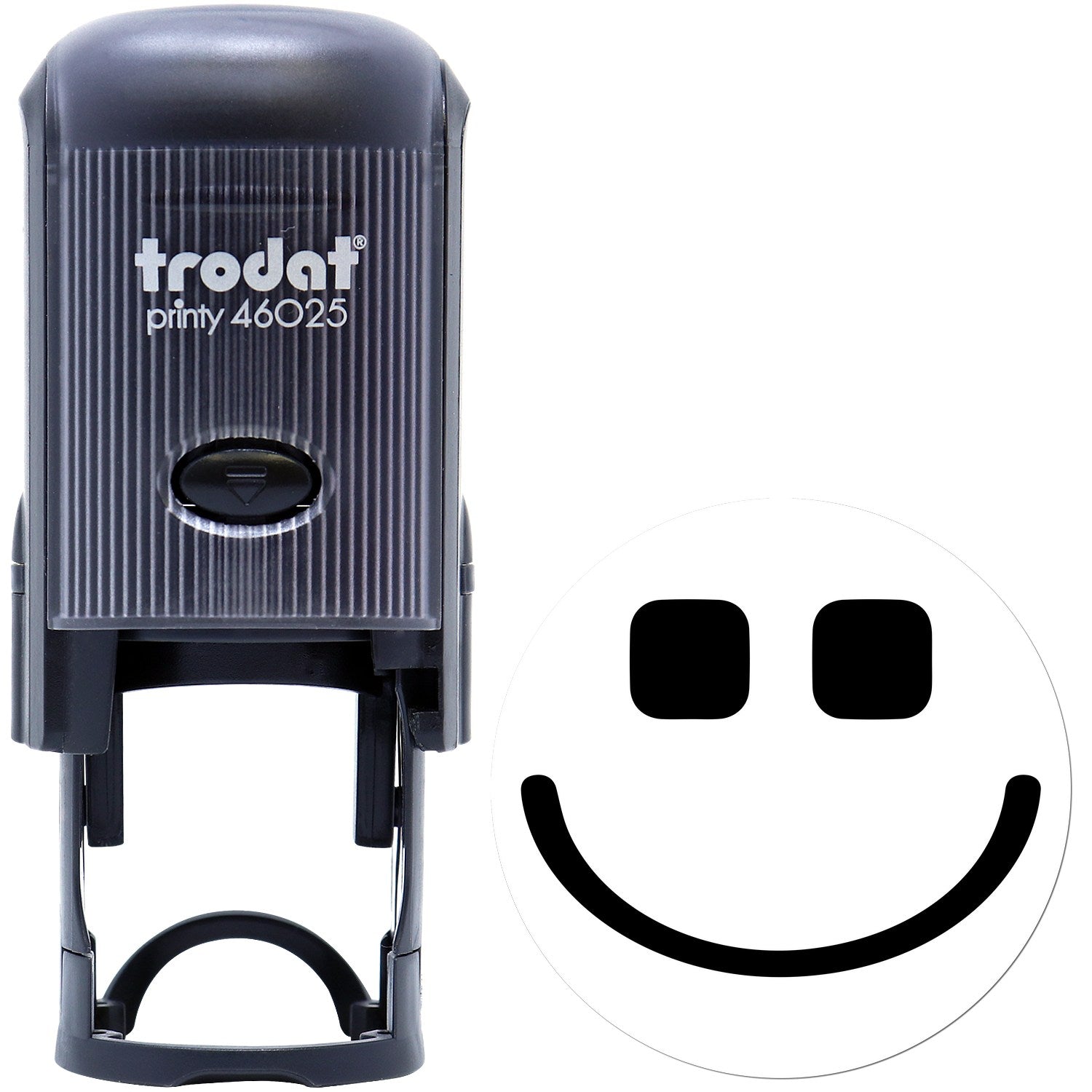 Self-Inking Geeky Grin Emotes Stamp with black casing and a smiling face design. Perfect for adding fun, expressive touches to your projects.