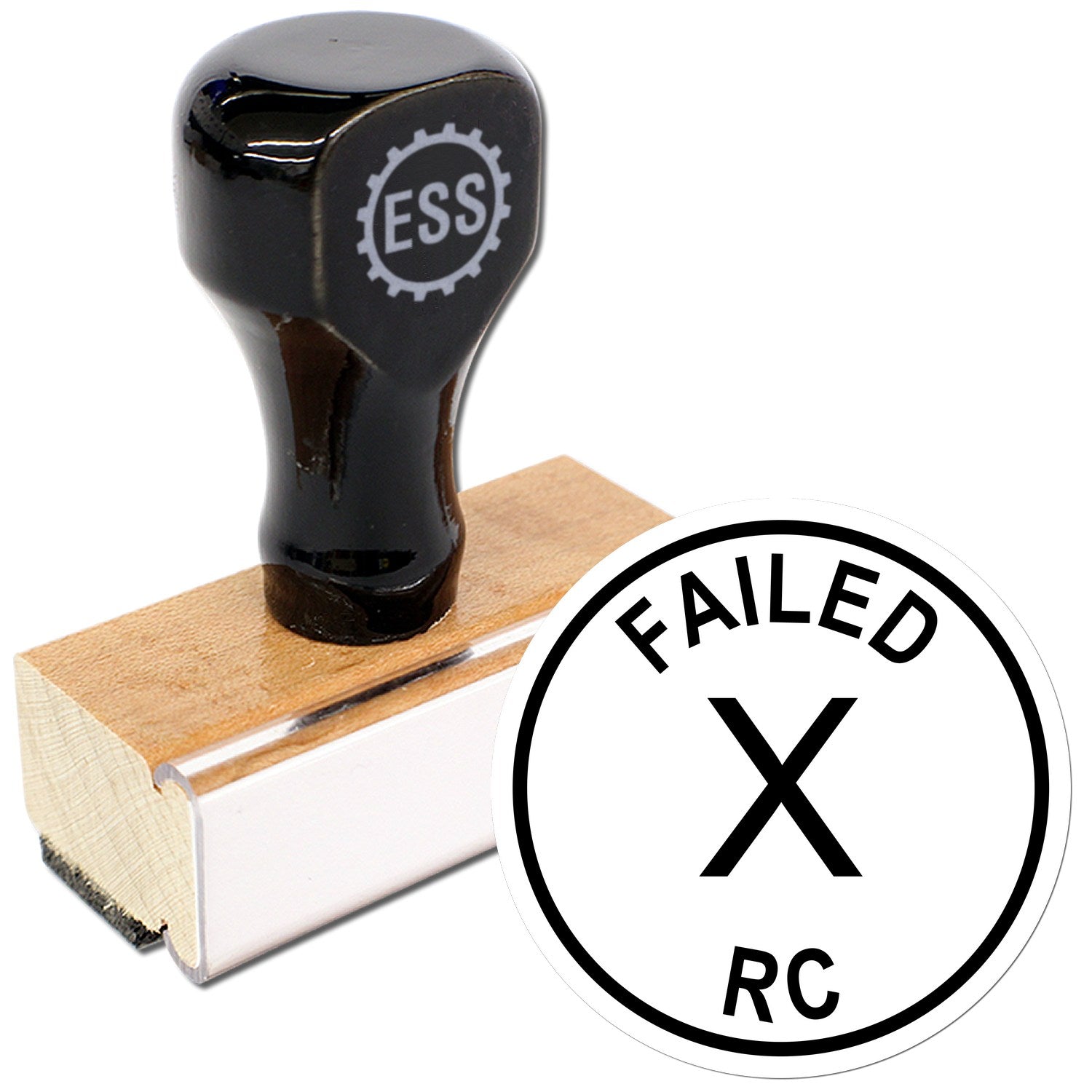 Extra Small Wood Handle Failed RC Inspection Rubber Stamp 1/2 Diameter