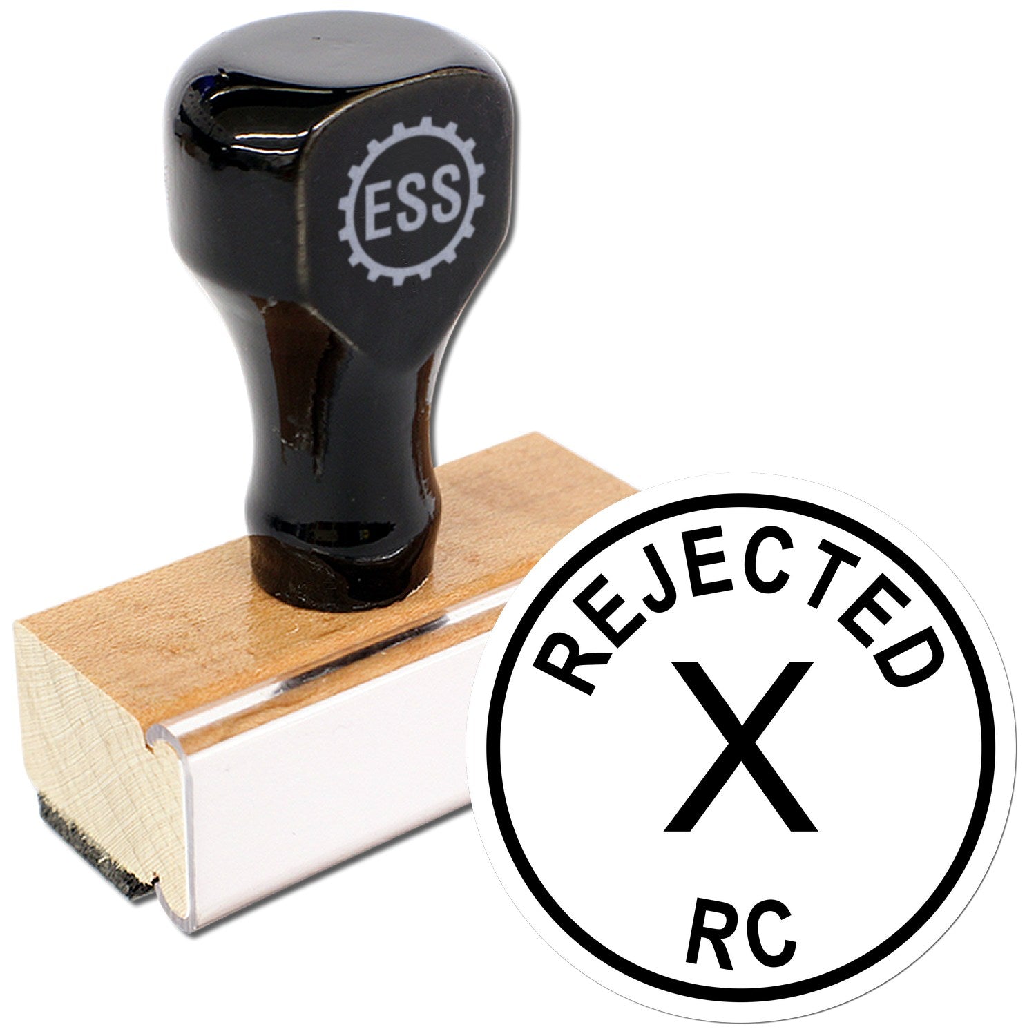 Extra Small Wood Handle Rejected RC Inspection Rubber Stamp 1/2 Diameter