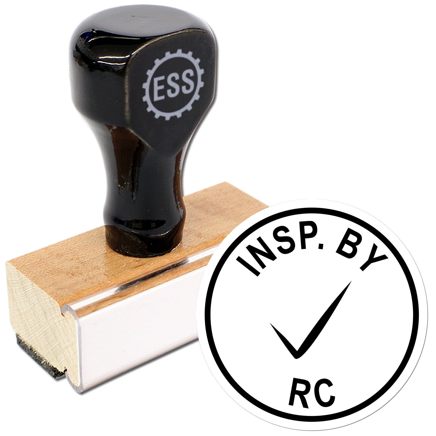 Standard Size Wood Handle Inspection Approved Checkmark Rubber Stamp 3/4 Diameter