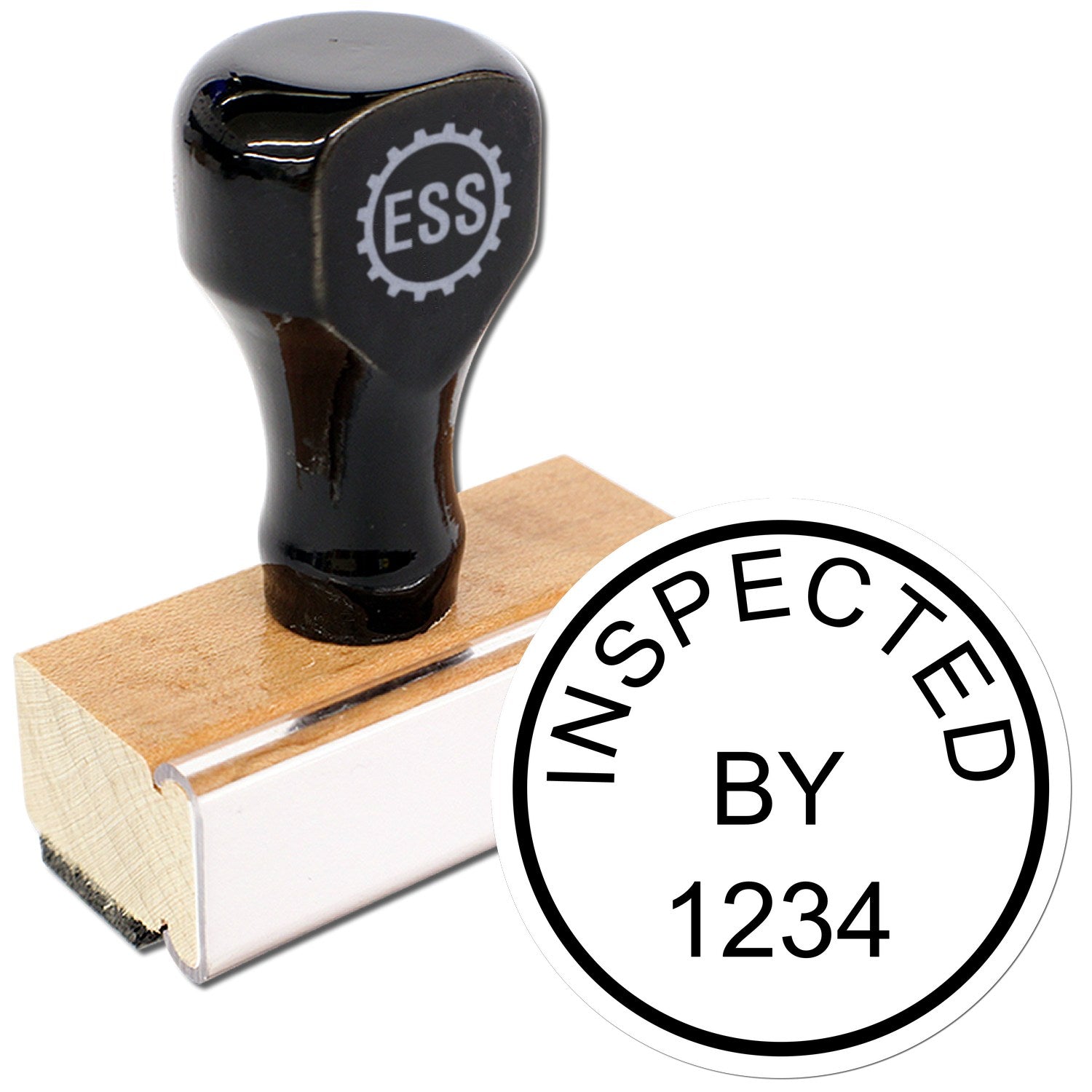 Extra Small Wood Handle Inspected By Round Rubber Stamp 1/2 Diameter