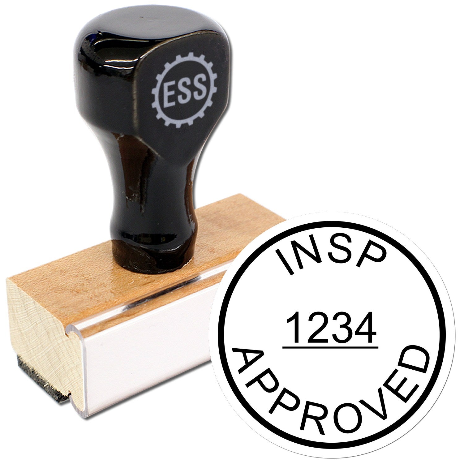 Standard Size Wood Handle Inspected By Approved Round Rubber Stamp 3/4 Diameter