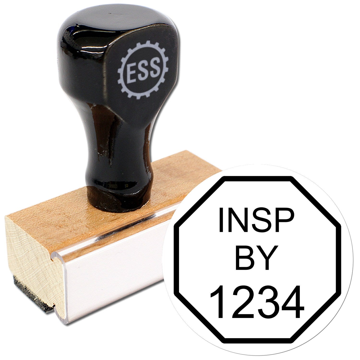 Extra Small Wood Handle Octagon Inspection Rubber Stamp 1/2 Diameter