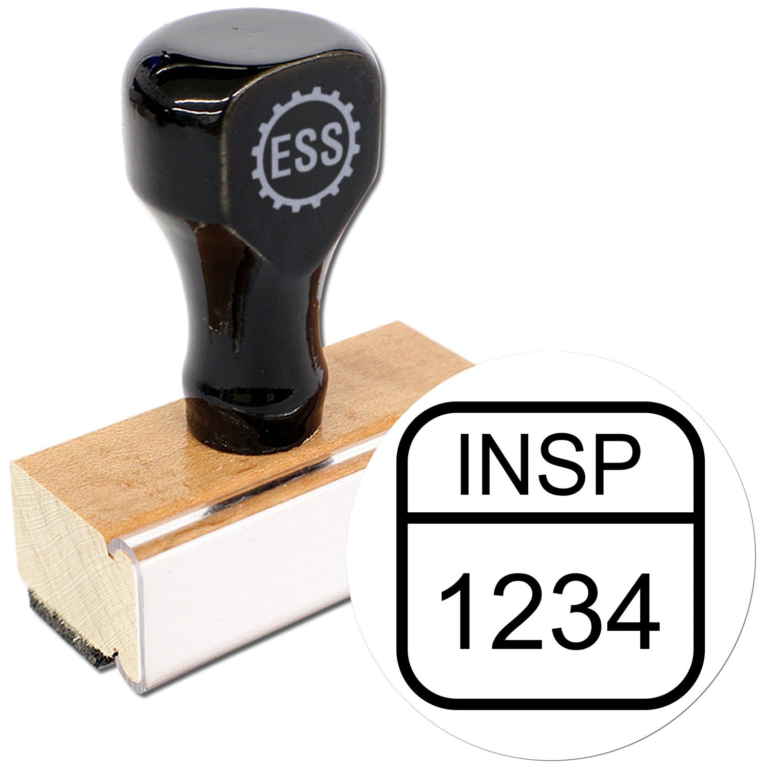 Extra Small Wood Handle Rounded Square Big Numbers Inspection Rubber Stamp 1/2 Diameter