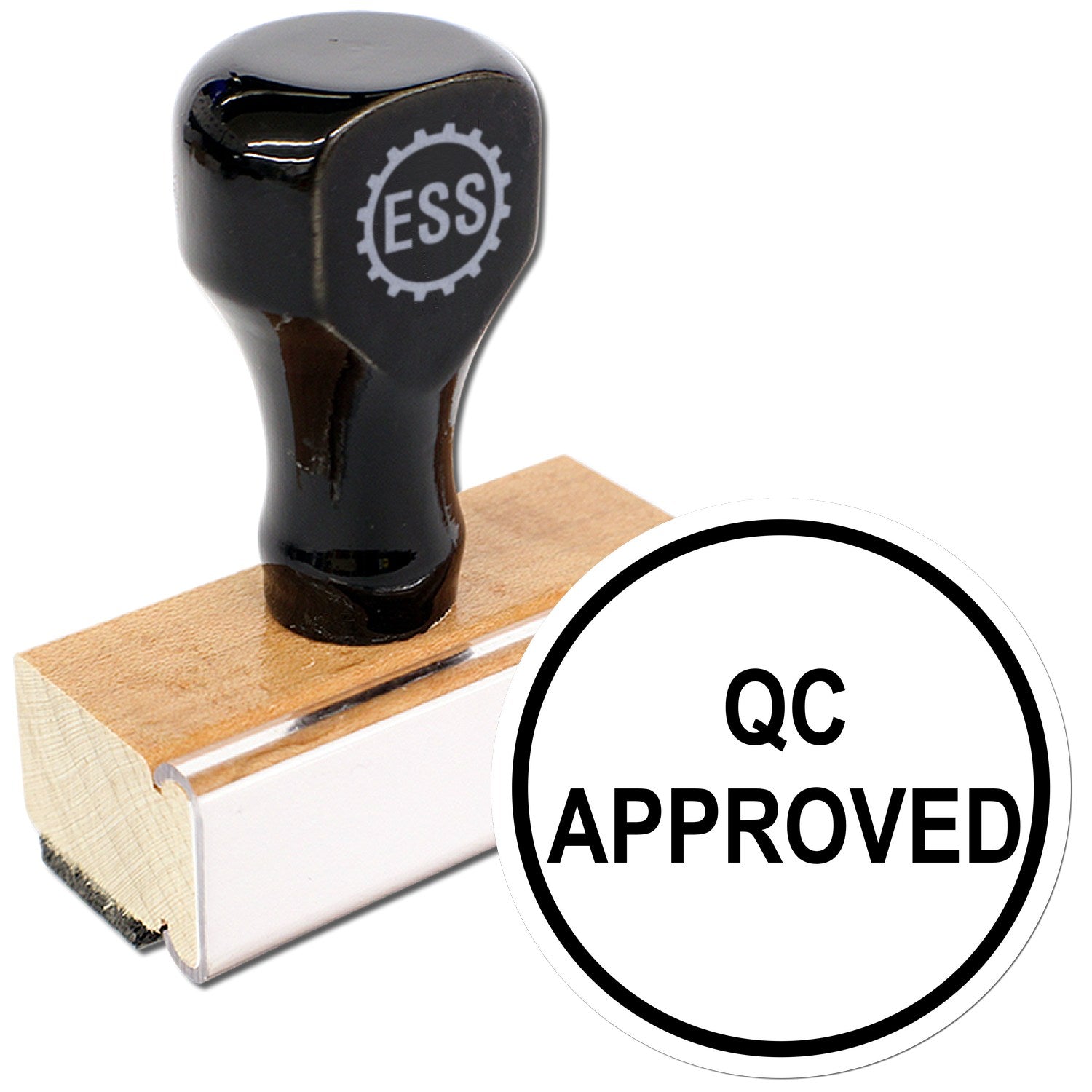 Extra Small Wood Handle Round QC Approved Inspection Rubber Stamp 1/2 Diameter