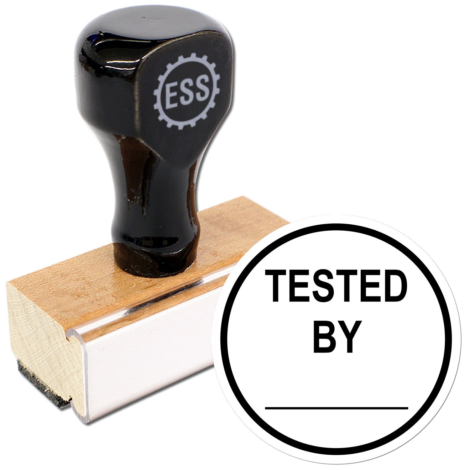 Extra Small Wood Handle Round Tested By Inspection Rubber Stamp 1/2 Diameter