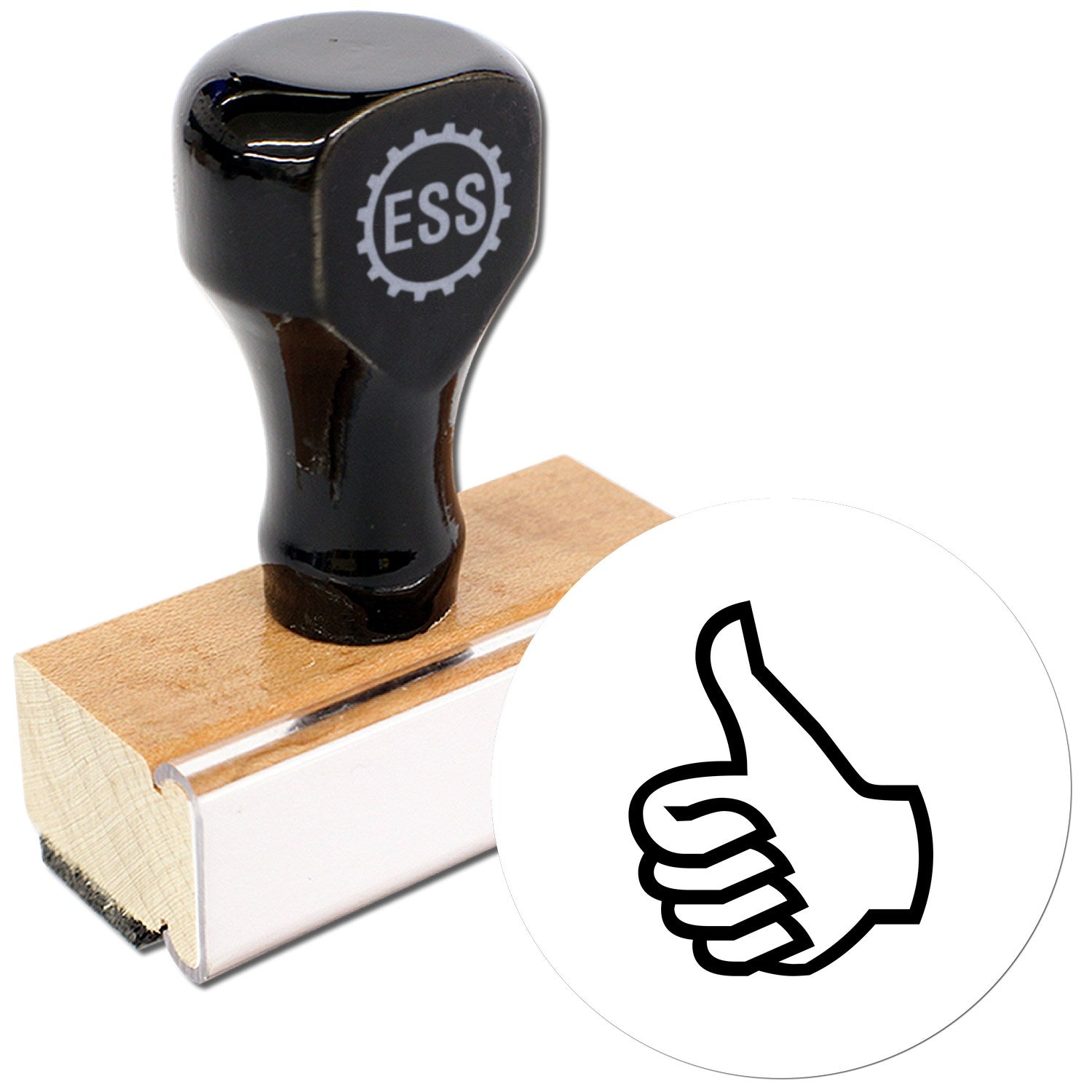 Extra Small Wood Handle Thumbs Up Approved Inspection Rubber Stamp 1/2 Diameter