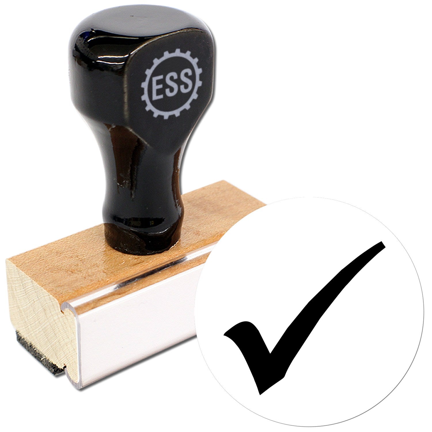 Large Size Wood Handle Approved Checkmark Inspection Rubber Stamp 1 Inch Diameter