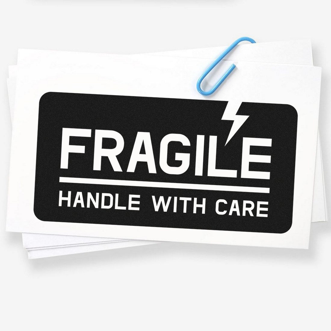 Wood Handle Lightning Fragile Rubber Stamp with bold 'Fragile Handle with Care' text and lightning icon, ideal for packaging and shipping needs.