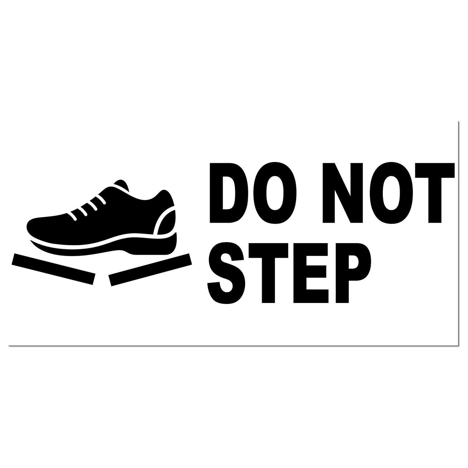 Slim Pre-Inked Handle With Care Do Not Step Stamp featuring a shoe icon and bold DO NOT STEP text, designed for clear, durable marking on packages.