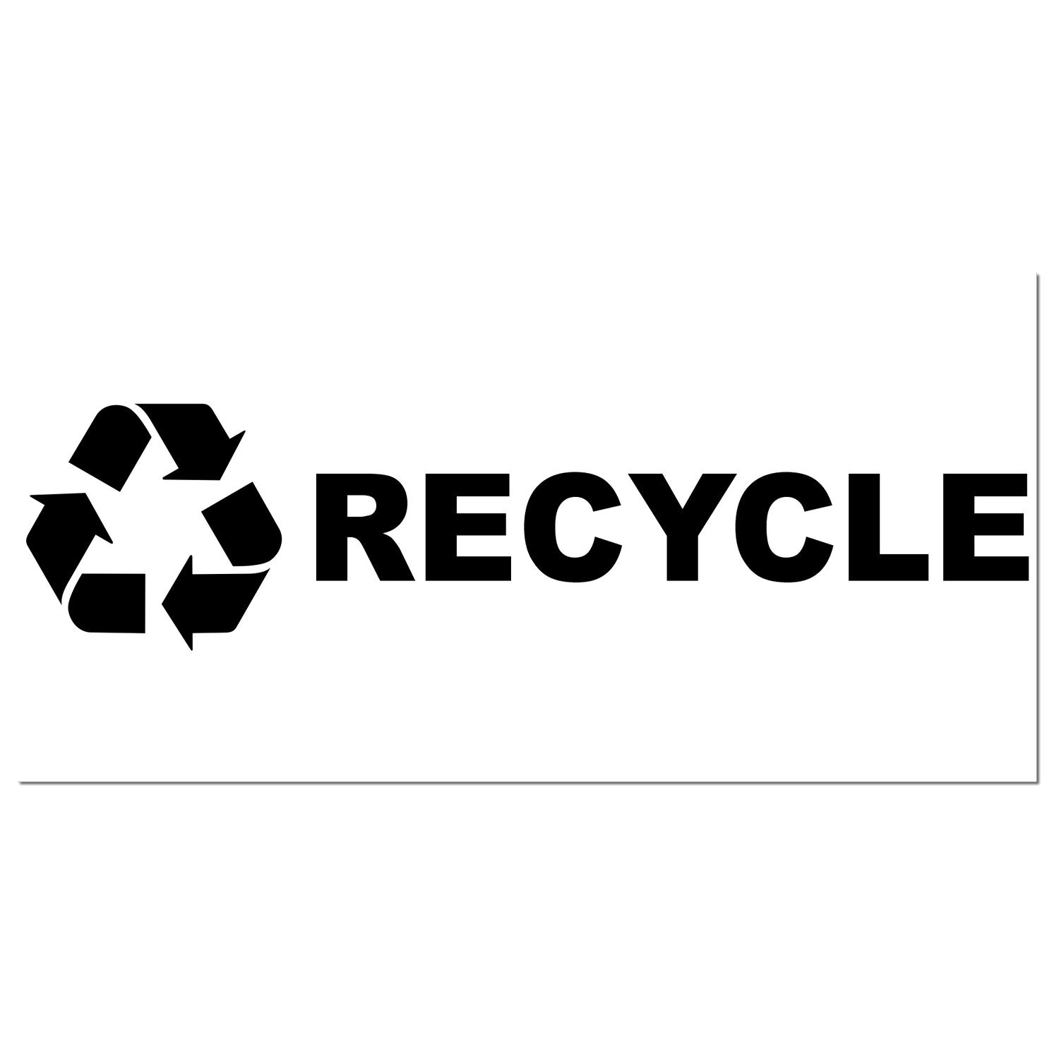 Self-Inking Recycle Symbol Stamp featuring a bold black recycle icon and the word RECYCLE on a white background, ideal for eco-friendly labeling and office use.