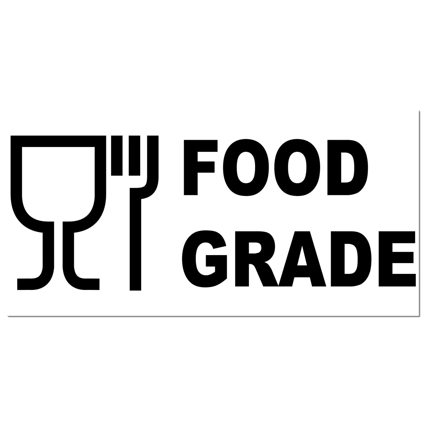 Self-Inking Certified Food Grade Stamp with bold black imprint, featuring a food-safe symbol and FOOD GRADE text, ideal for packaging and labeling.