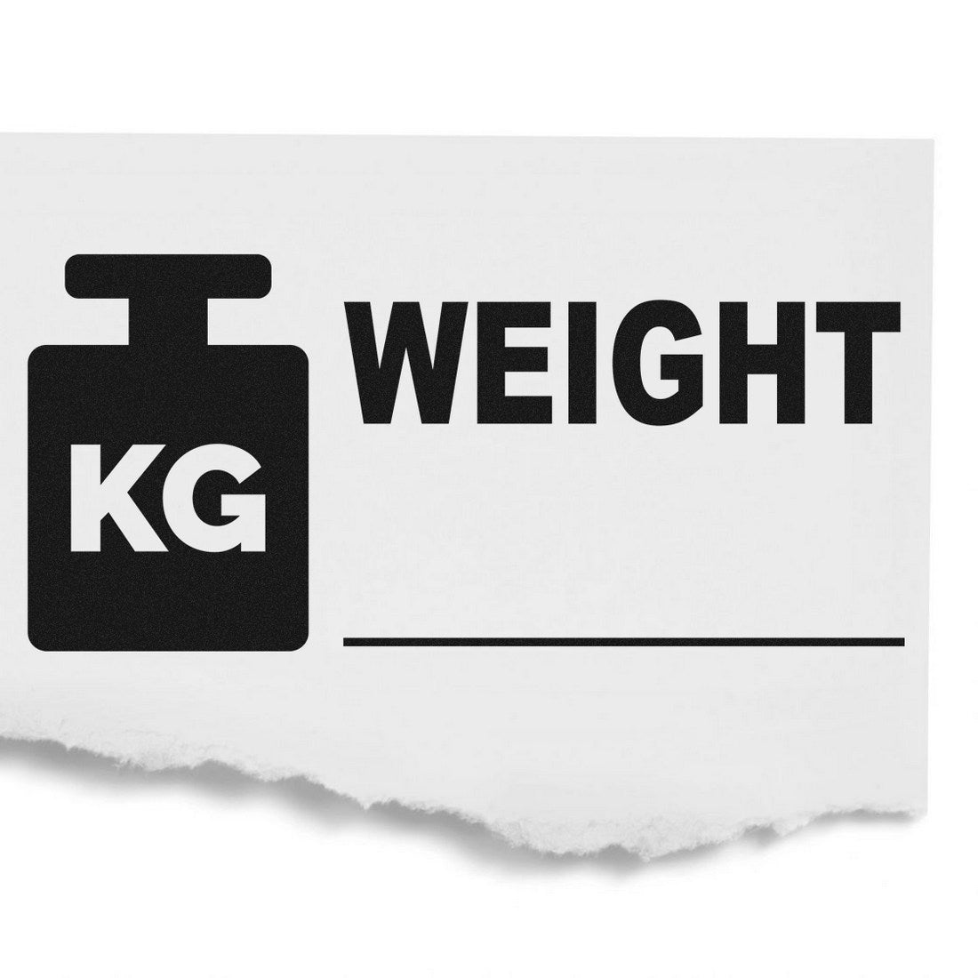 Image of the Slim Pre-Inked Weight Label Stamp featuring a bold KG icon and WEIGHT text on a white background, designed for clear and precise labeling.