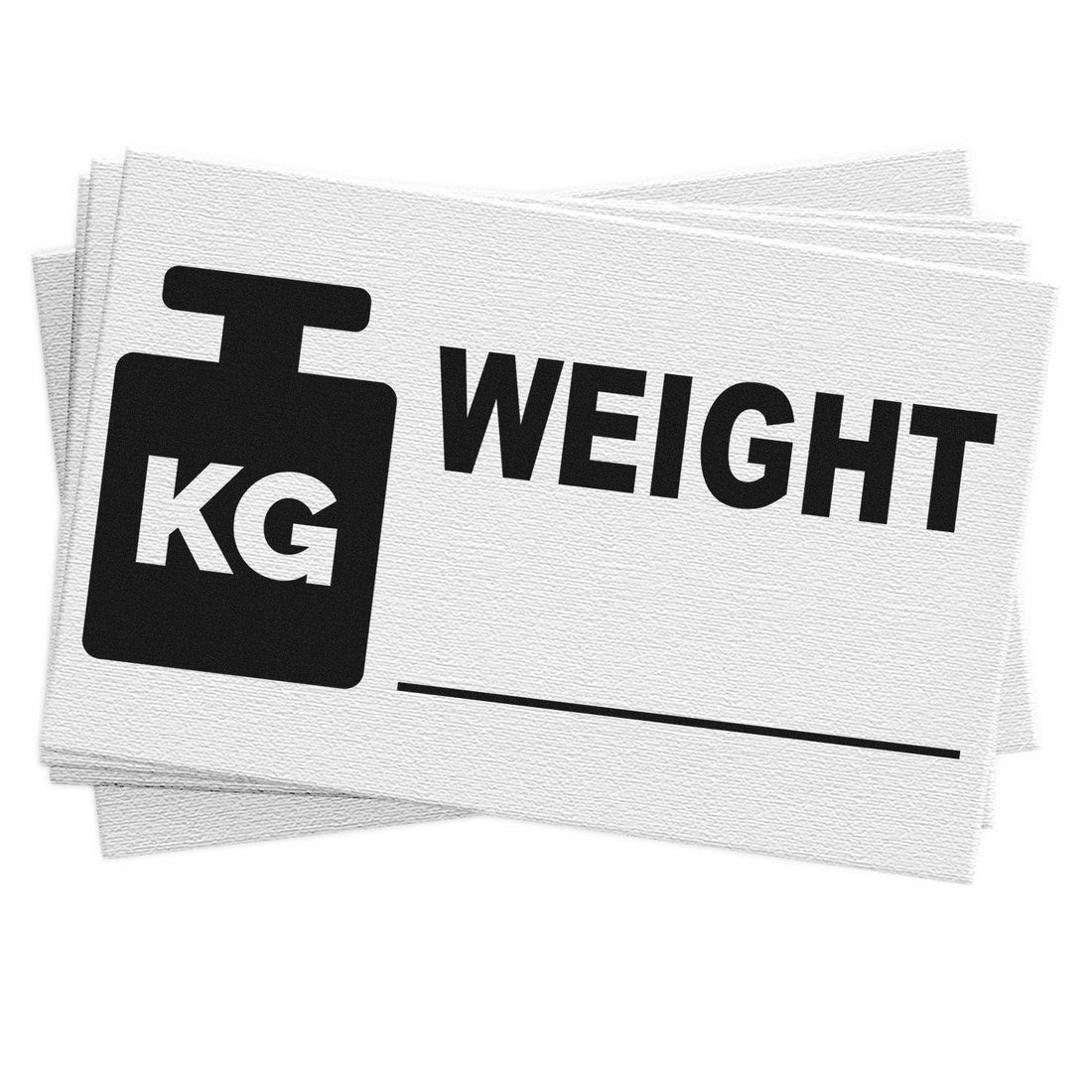 PSI Pre-Inked Weight Label Stamp featuring a bold 'KG' weight icon and space for writing, ideal for labeling packages. Compact design on textured white background.