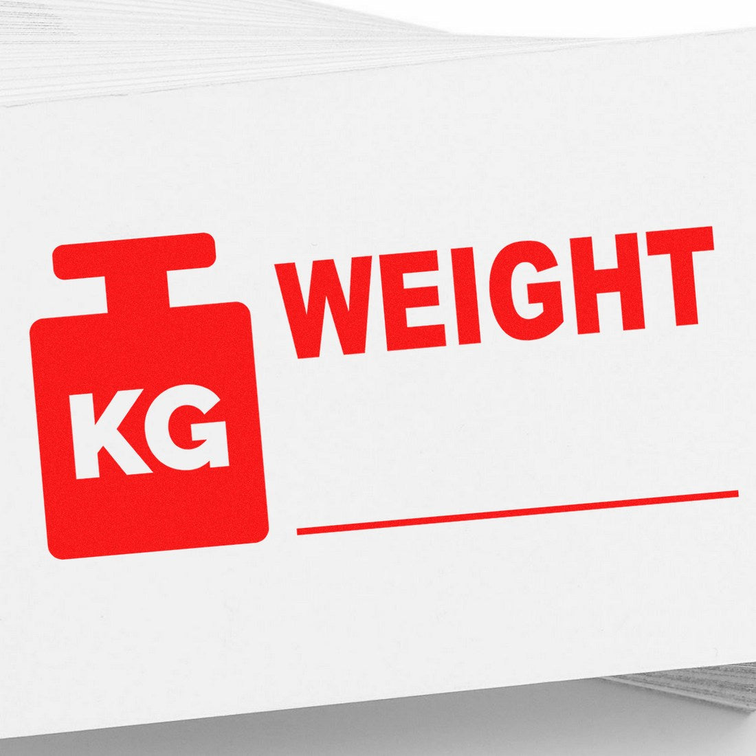 Image of the Slim Pre-Inked Weight Label Stamp featuring a red weight icon with KG and WEIGHT text on a white background, designed for easy labeling.