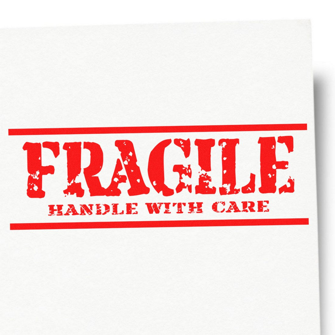 Image of Maxlight Premium Rustic Fragile Handle With Care Stamp, featuring bold red text on a white background, ideal for marking packages with a vintage, distressed style.