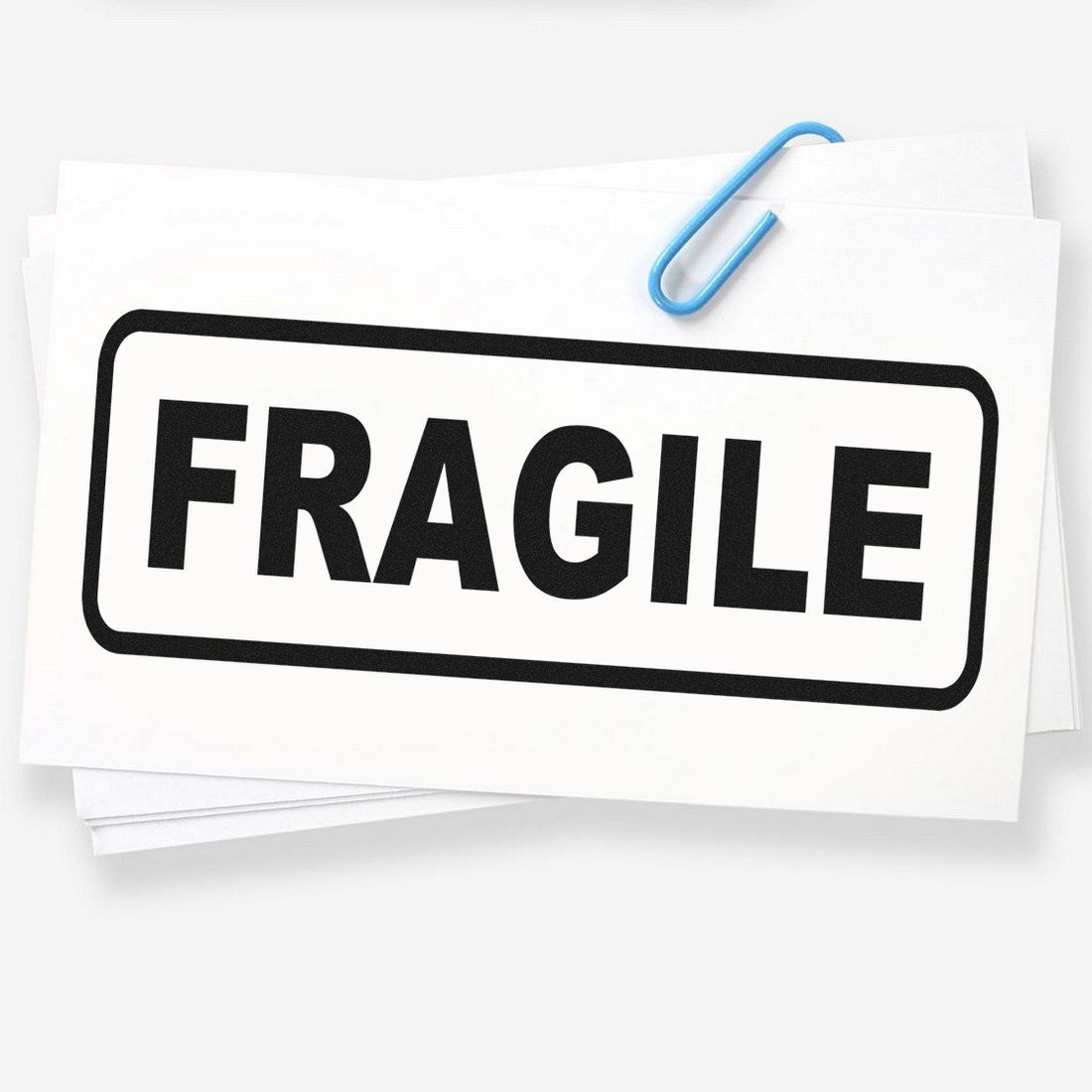 Wood Handle Fragile Rubber Stamp with bold black 'FRAGILE' text on a white background, ideal for marking packages. Includes a sturdy wooden handle for easy use.