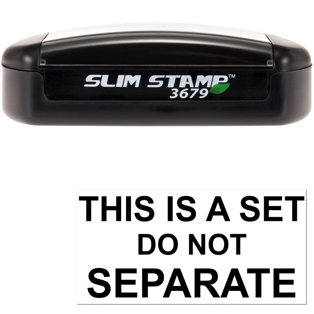 Slim Pre-Inked Do Not Separate Set Stamp with black casing and bold text imprint, ideal for office use. Compact design for easy handling and storage.